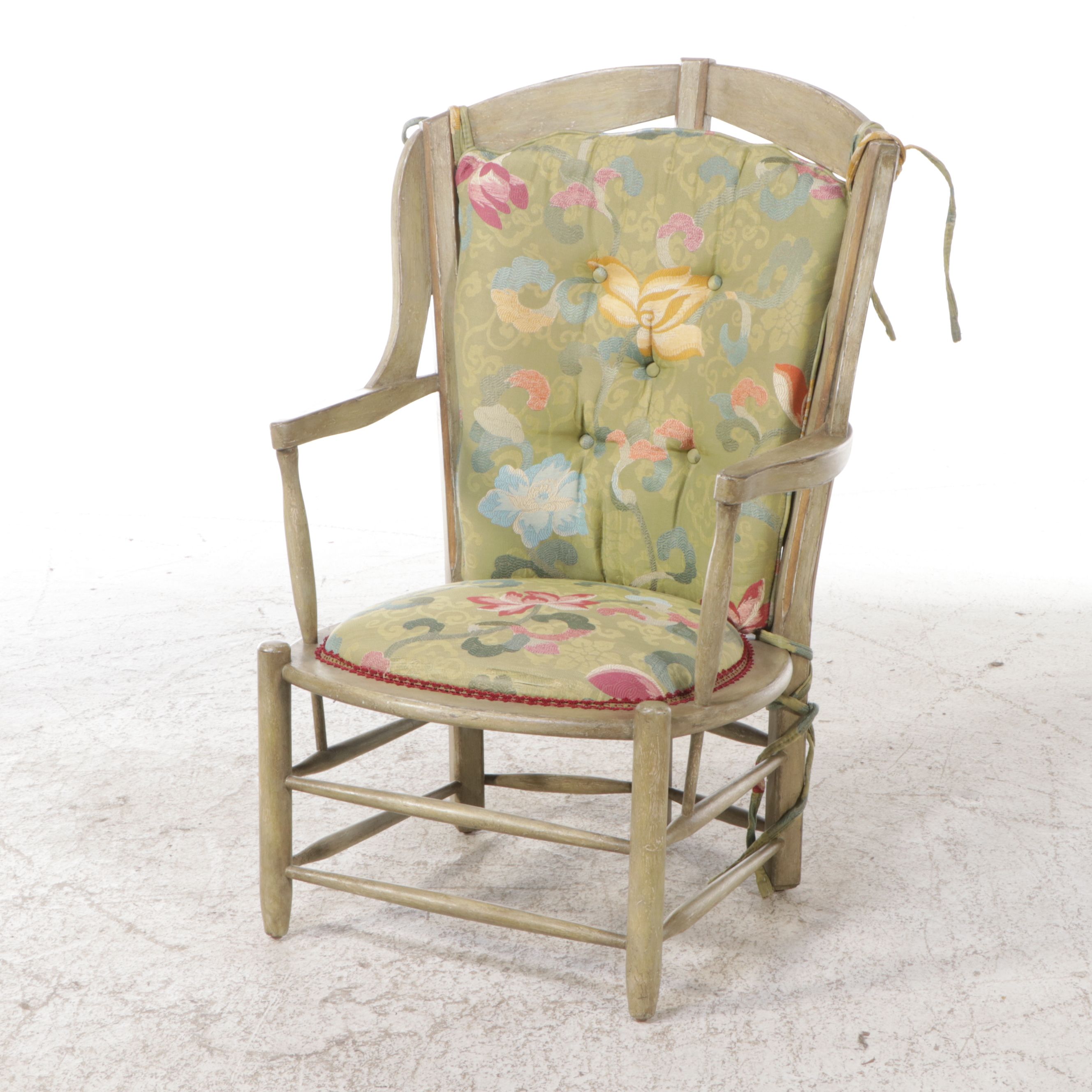 Pair of Rustic Painted Wood Highback Armchair