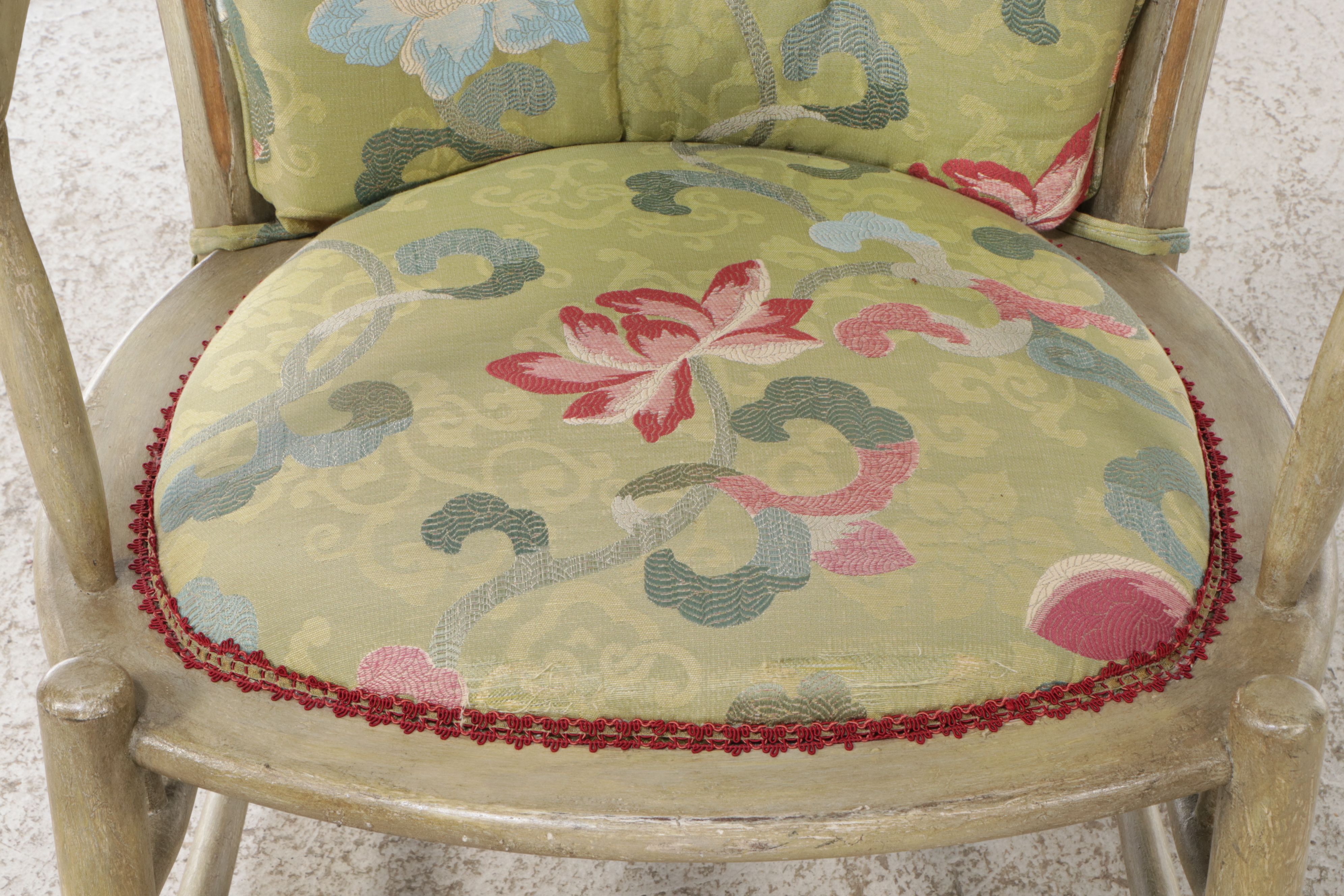 Pair of Rustic Painted Wood Highback Armchair