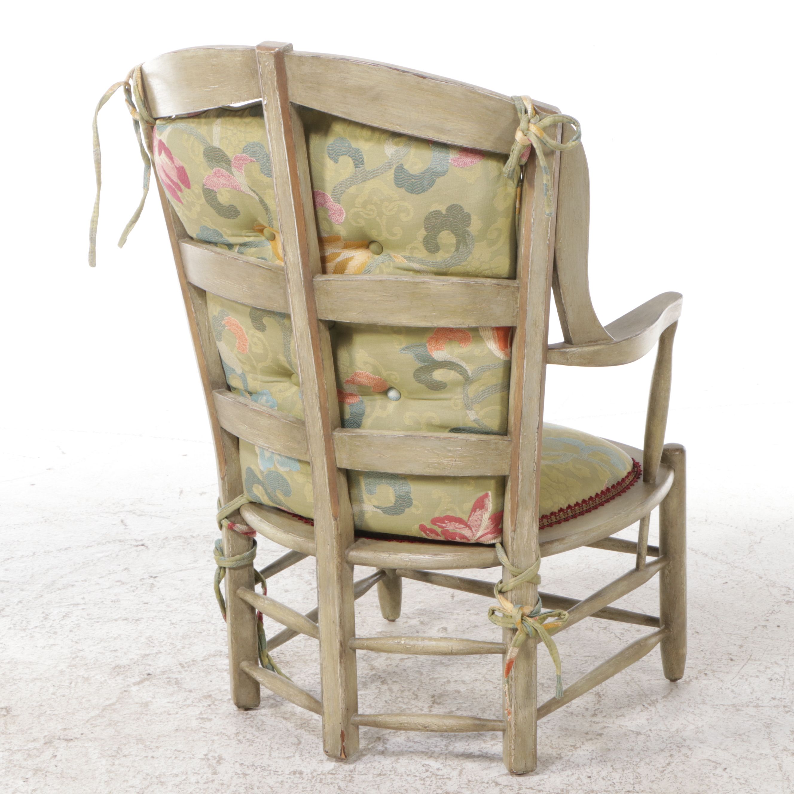 Pair of Rustic Painted Wood Highback Armchair