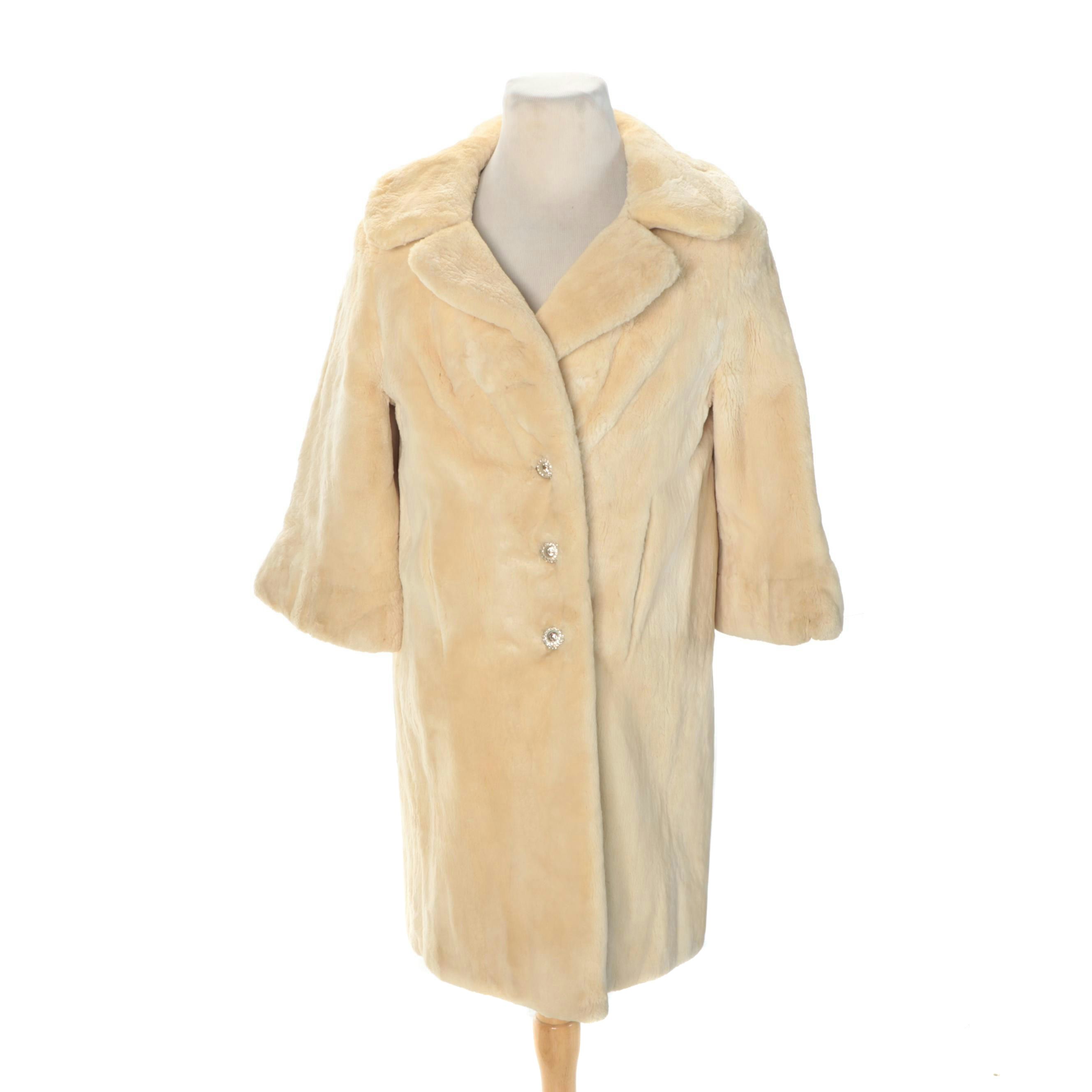 Bleached Sheared Beaver Fur Coat with Crystal Embellished Buttons
