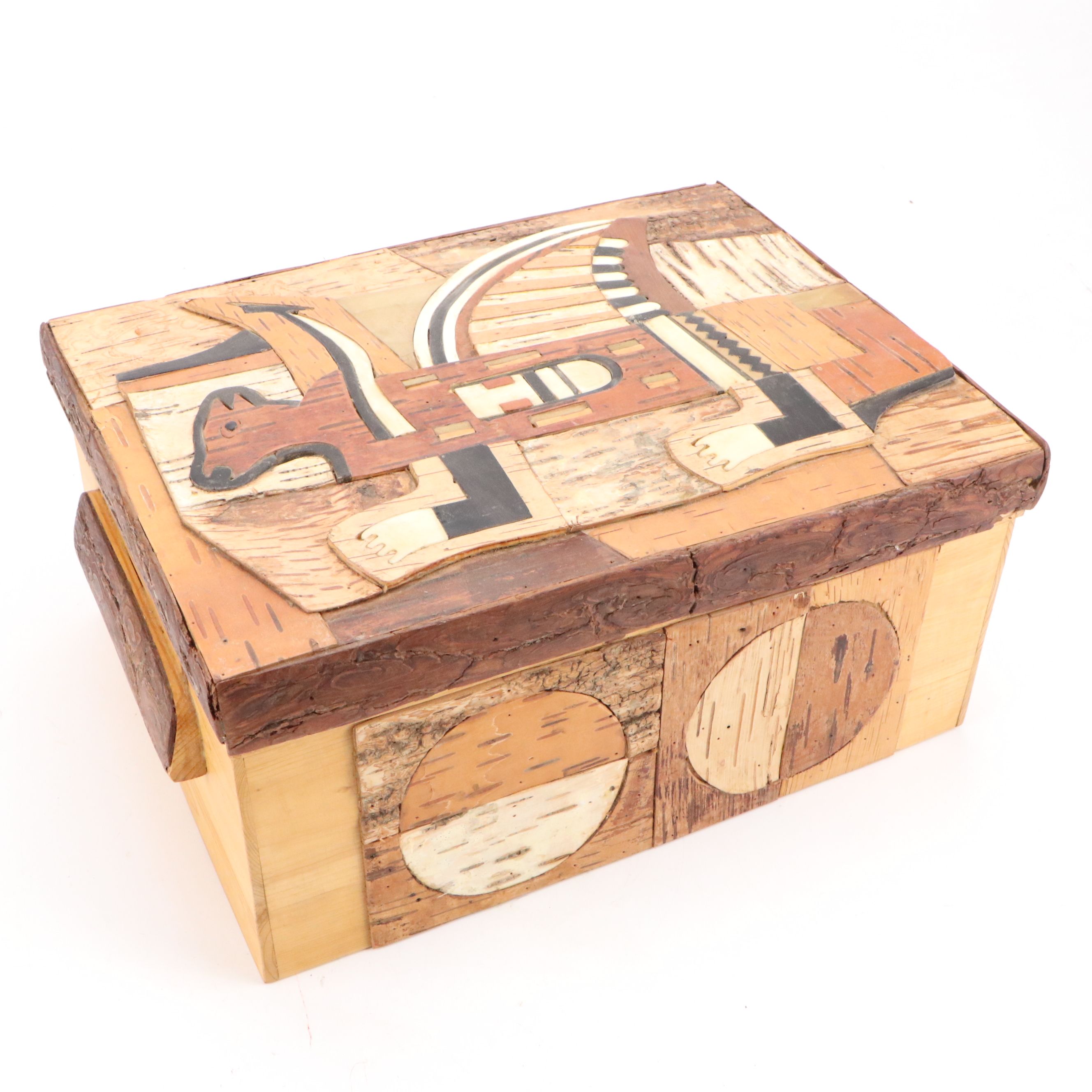 Robert Beaven Mixed Media Birch, Pine, Sycamore and Bone Inlay Sculptural Box