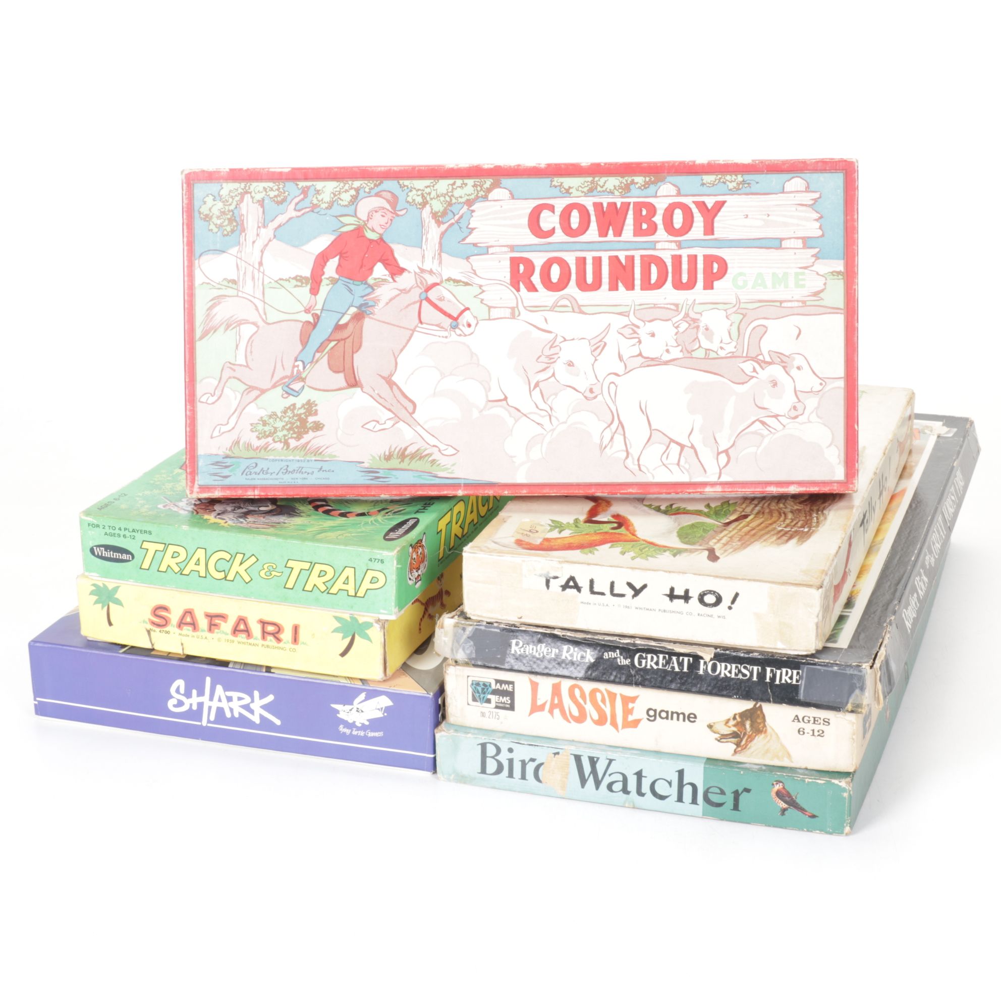 "Cowboy Roundup", "Track and Trap", "Lassie", and Five Other Board Games