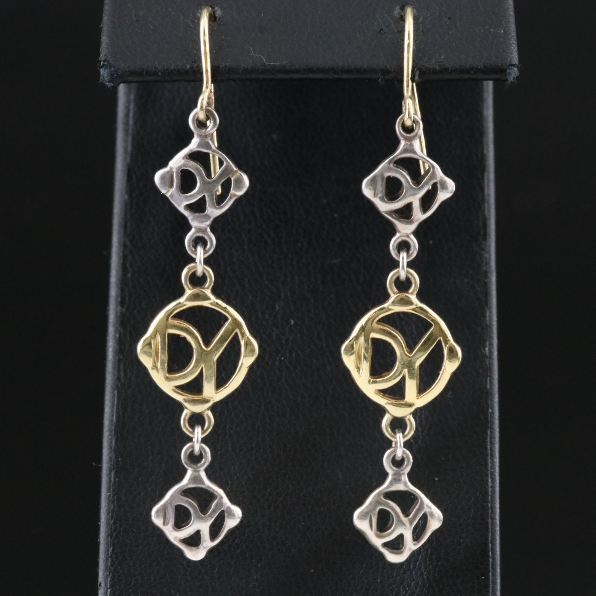 David Yurman DY Logo Sterling and 18K Drop Earrings