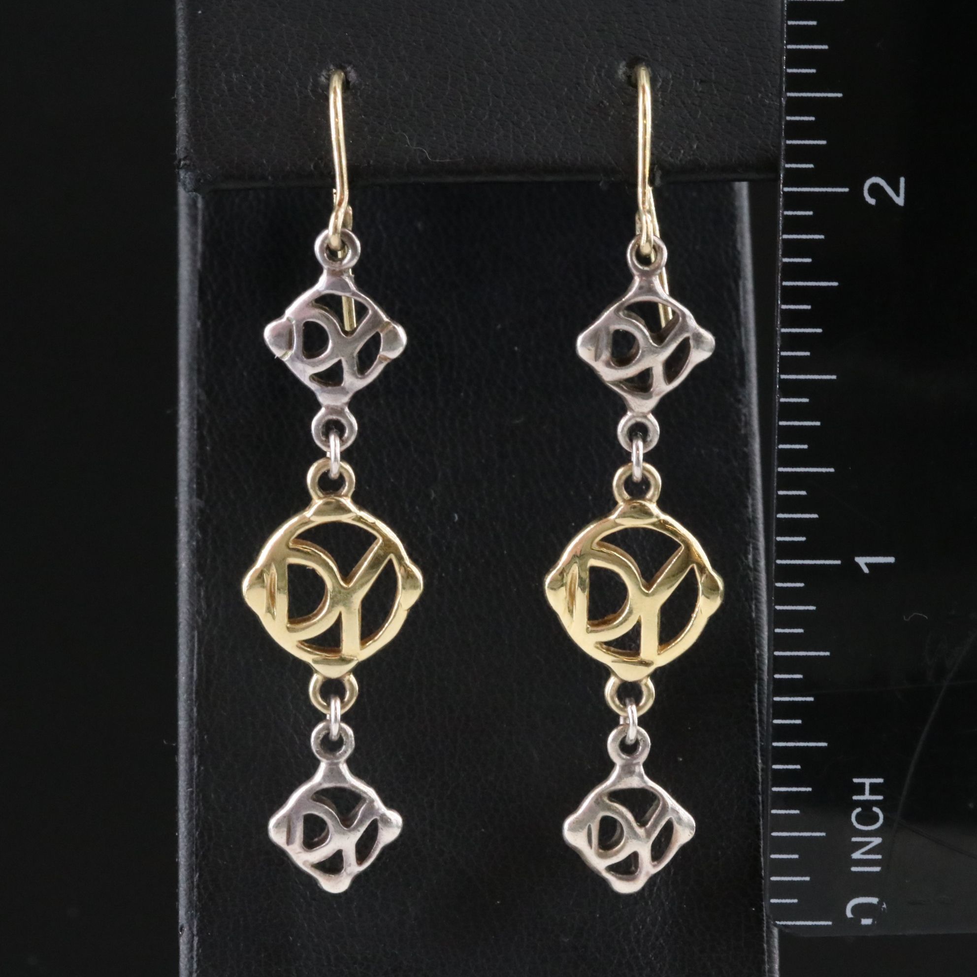 David Yurman DY Logo Sterling and 18K Drop Earrings