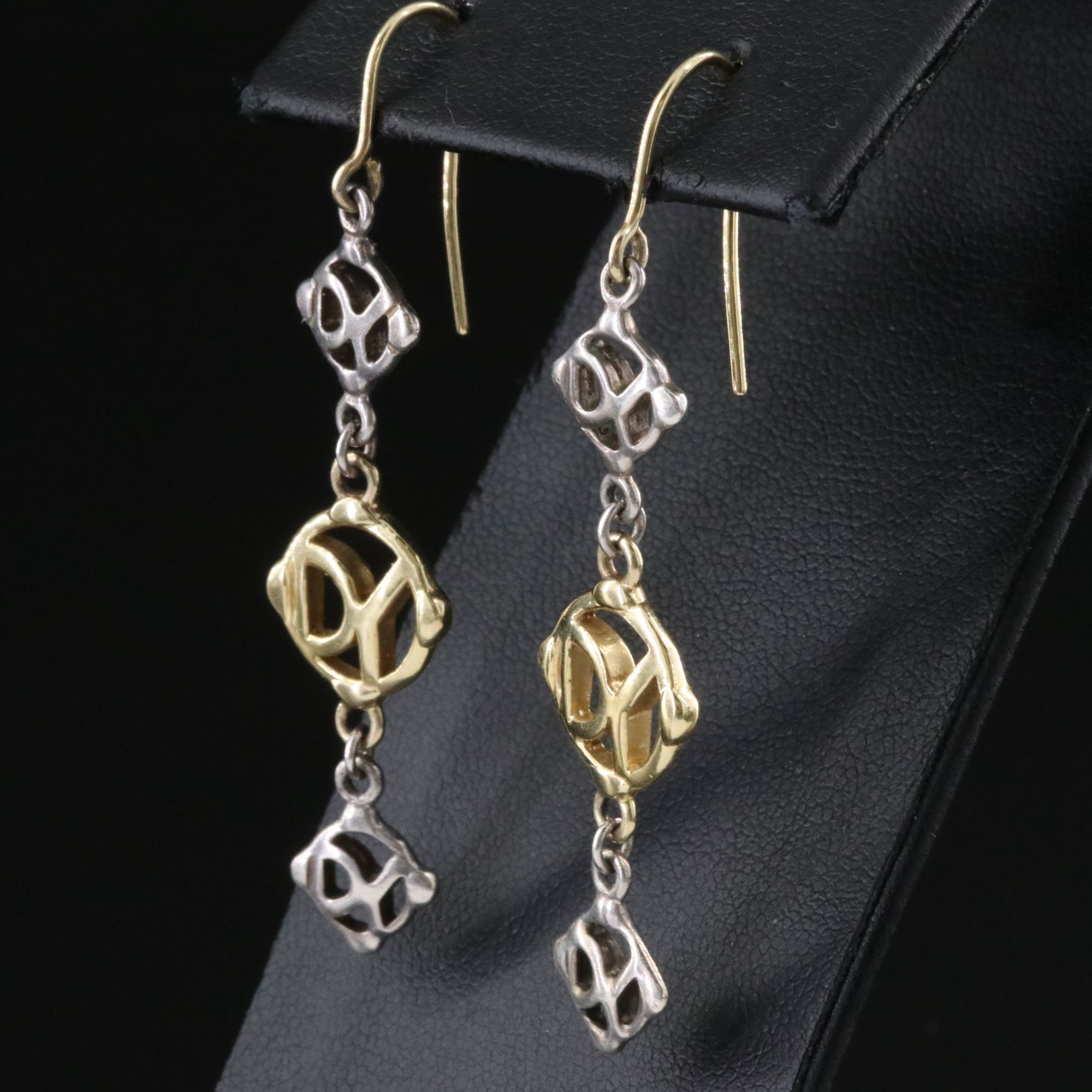 David Yurman DY Logo Sterling and 18K Drop Earrings