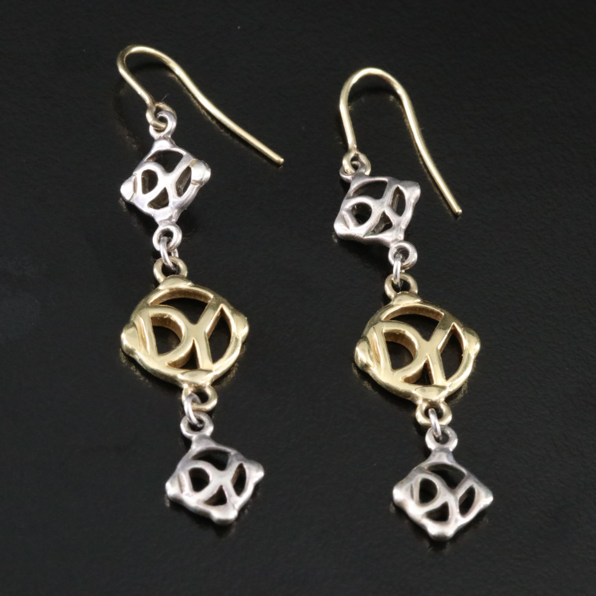 David Yurman DY Logo Sterling and 18K Drop Earrings