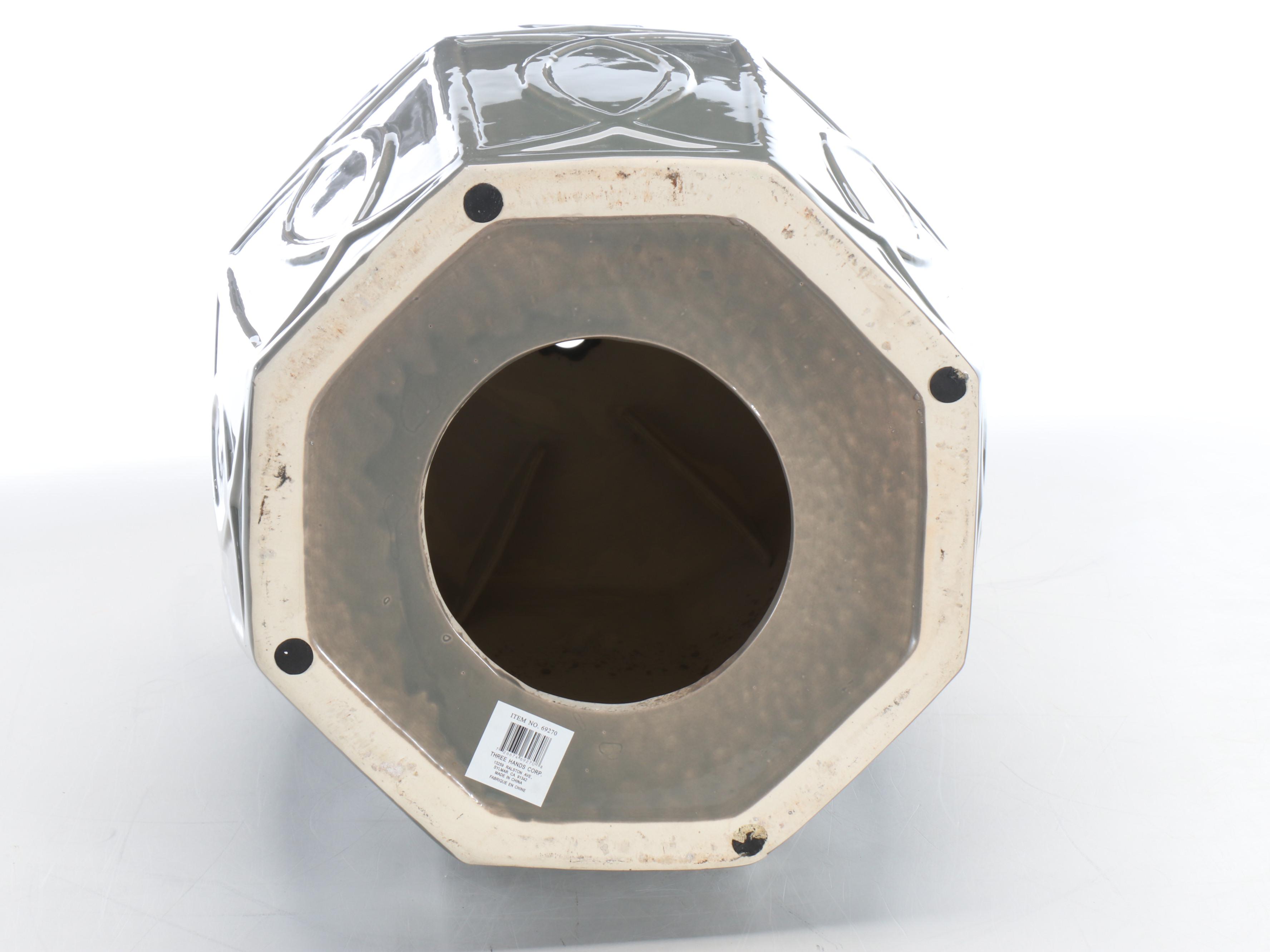 Contemporary Three Hands Glazed Ceramic Garden Stool