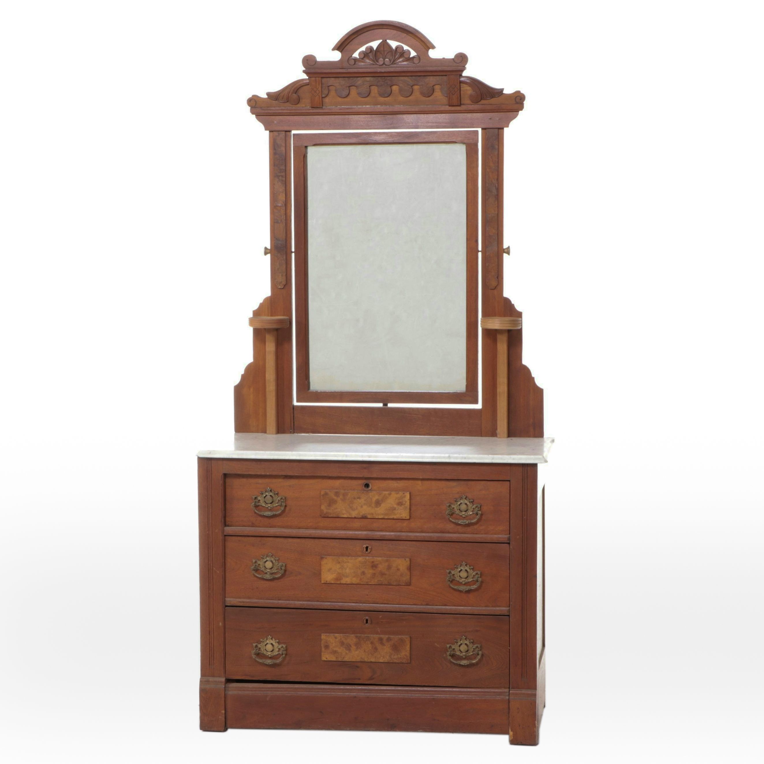 Eastlake Walnut Three-Drawer Dresser with Marble Top