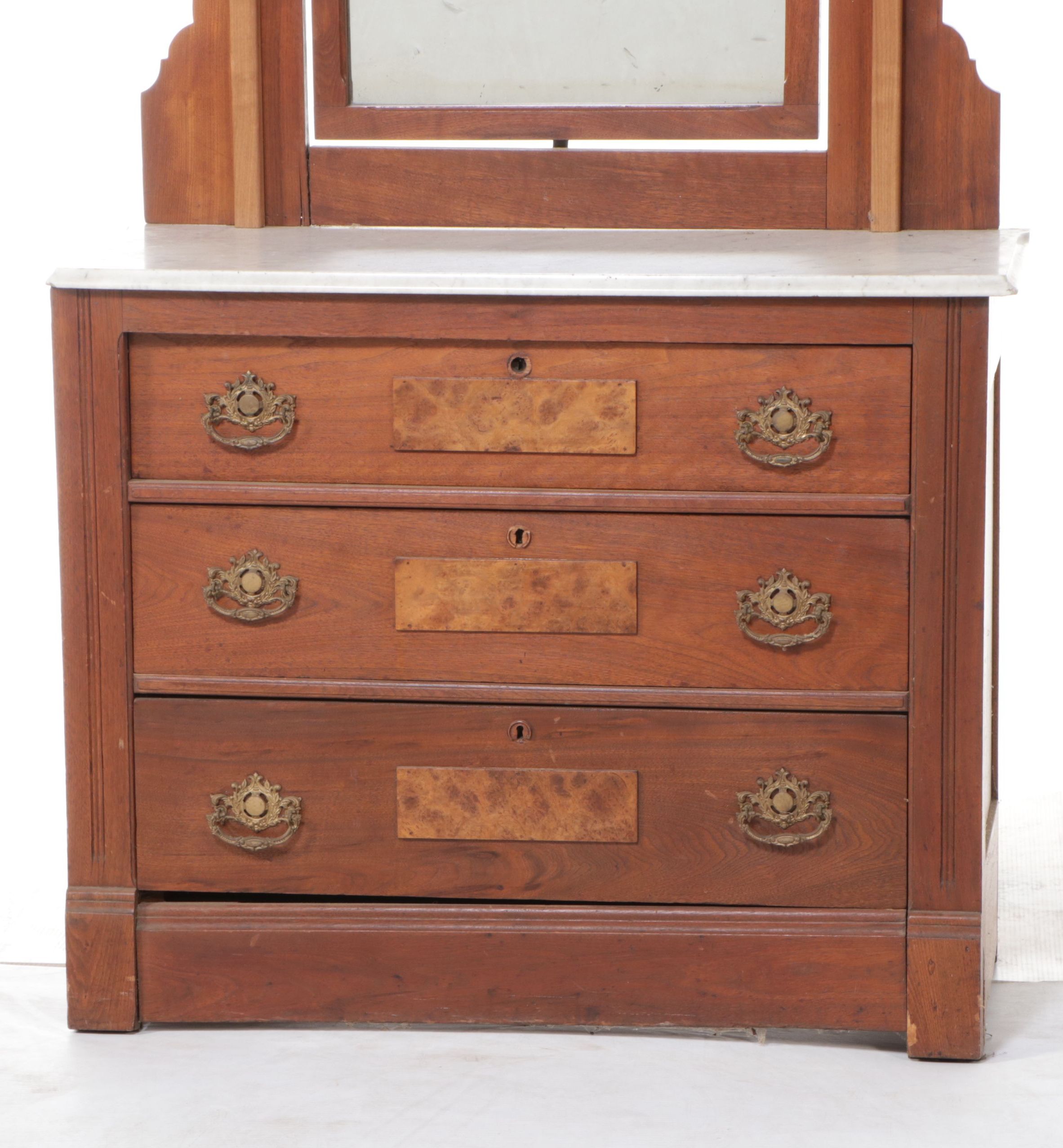 Eastlake Walnut Three-Drawer Dresser with Marble Top