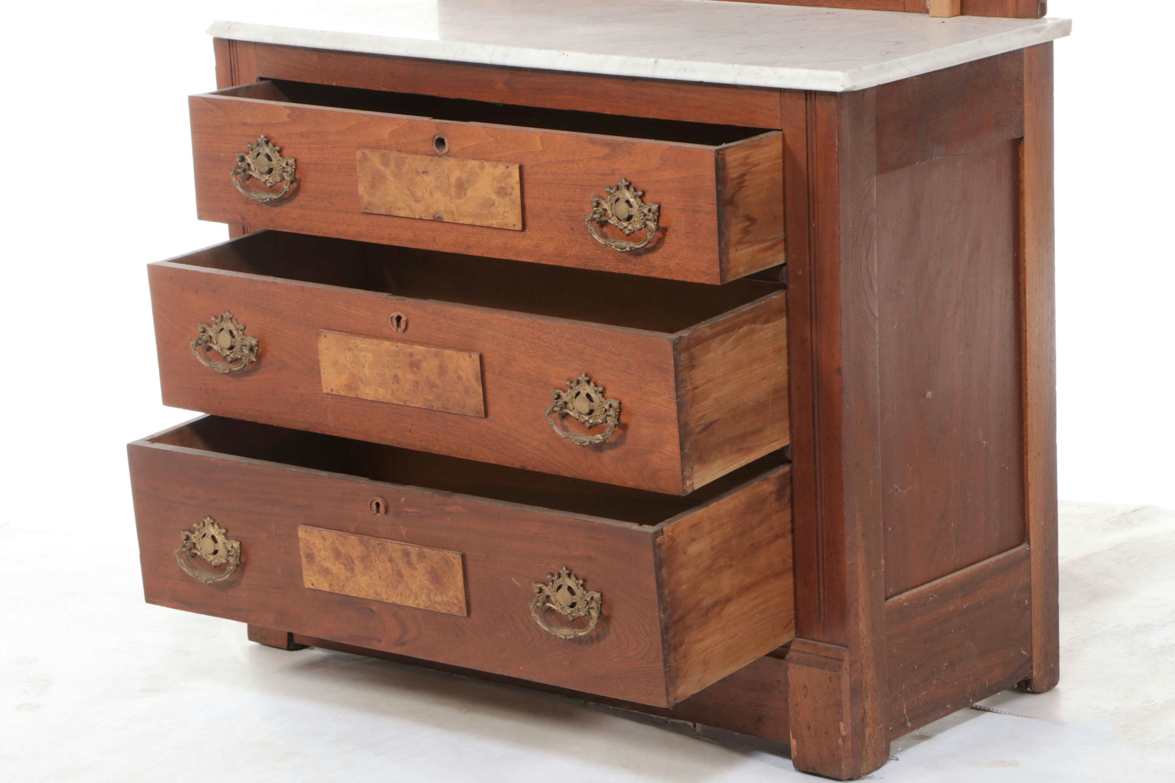 Eastlake Walnut Three-Drawer Dresser with Marble Top