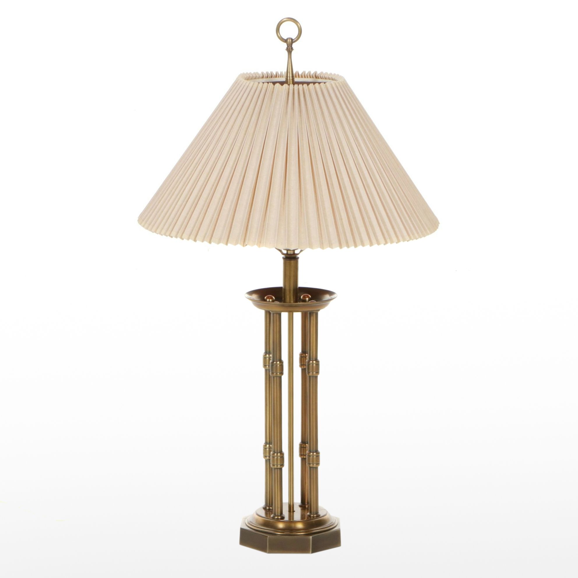 Brass Pillar Table Lamp with Pleated Shade