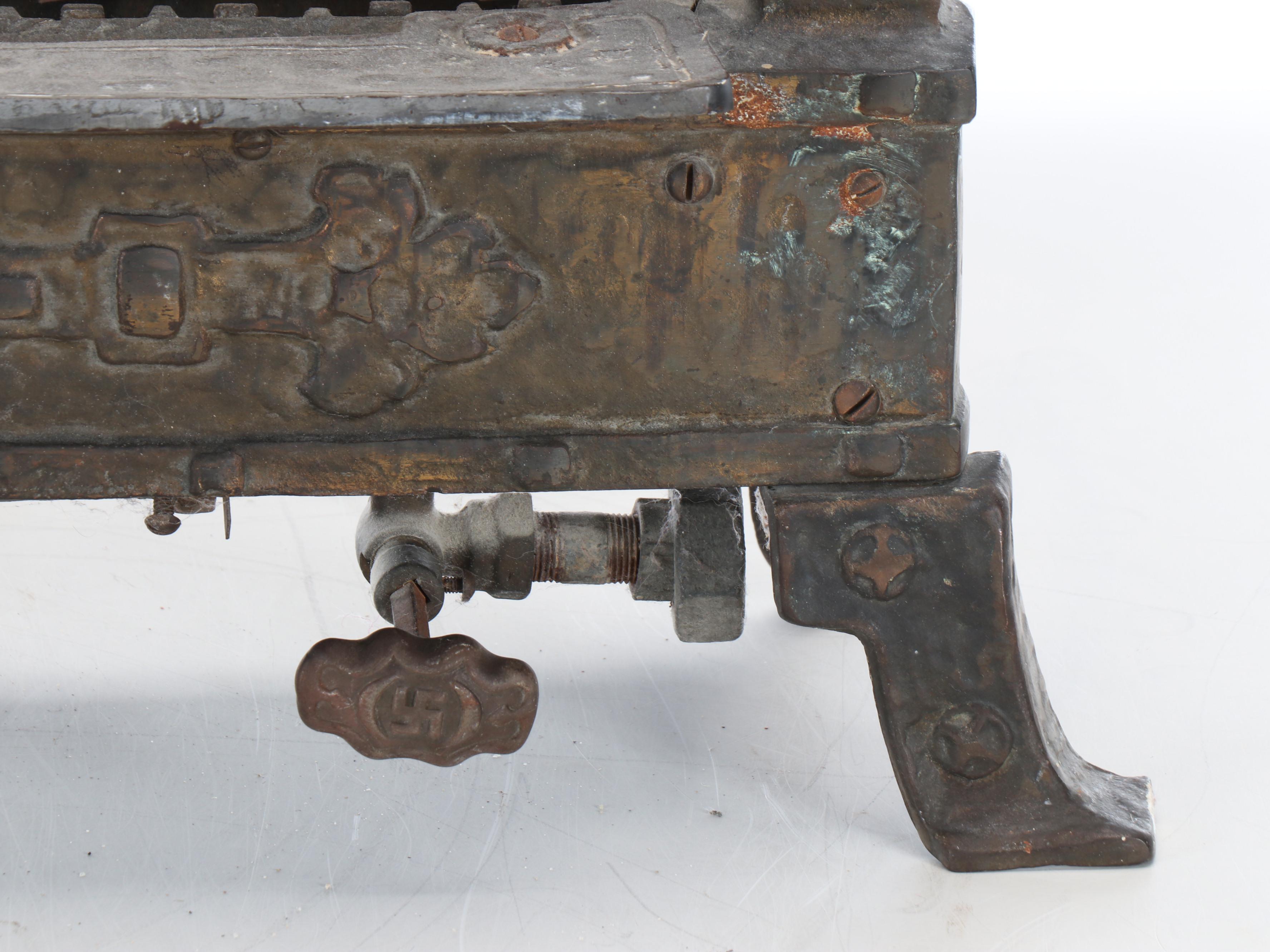 Victorian Copper Clad Cast Iron & Ceramic Gas Heater, Antique