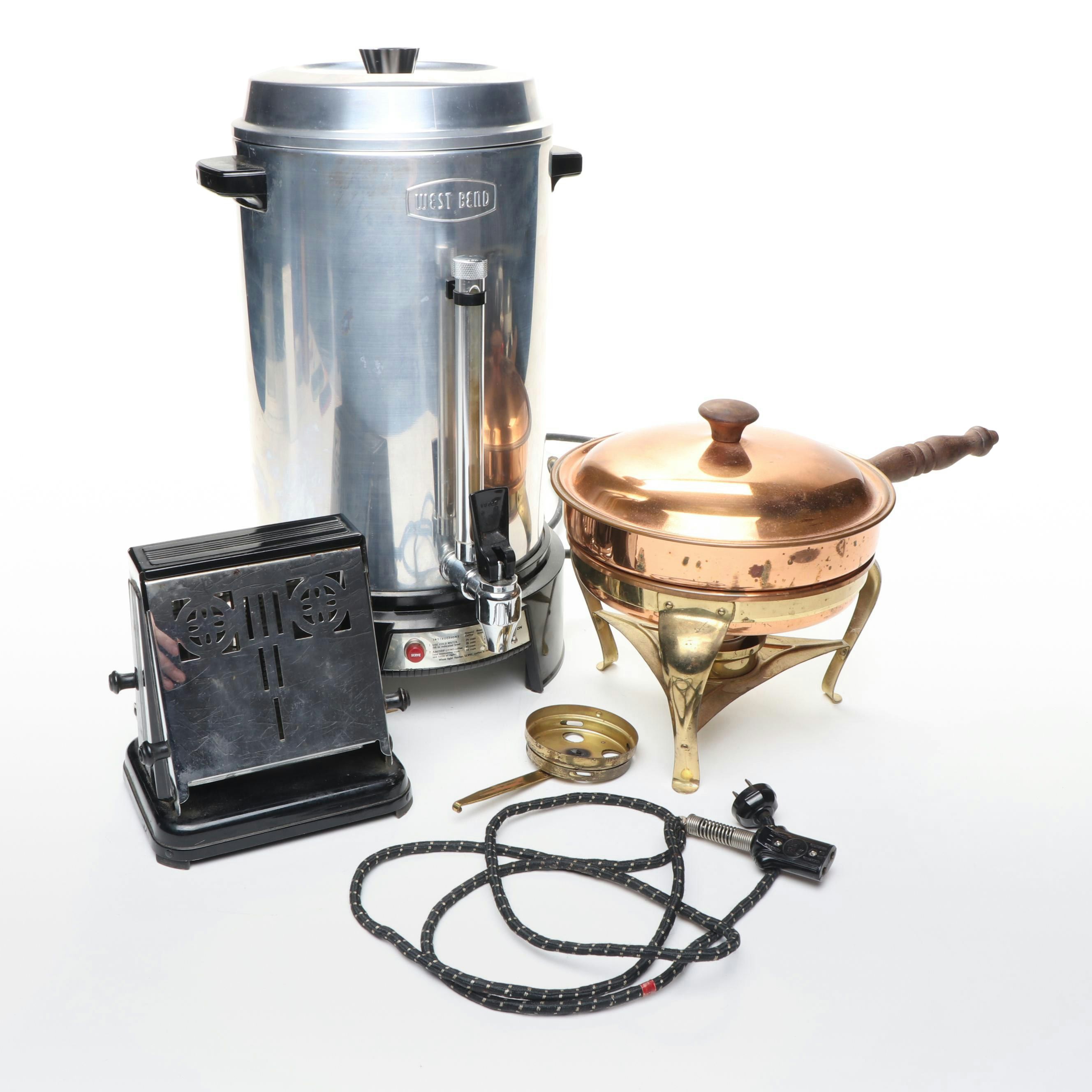 Copper Chafing Dish with Brass Stand and other Vintage Kitchen Appliances