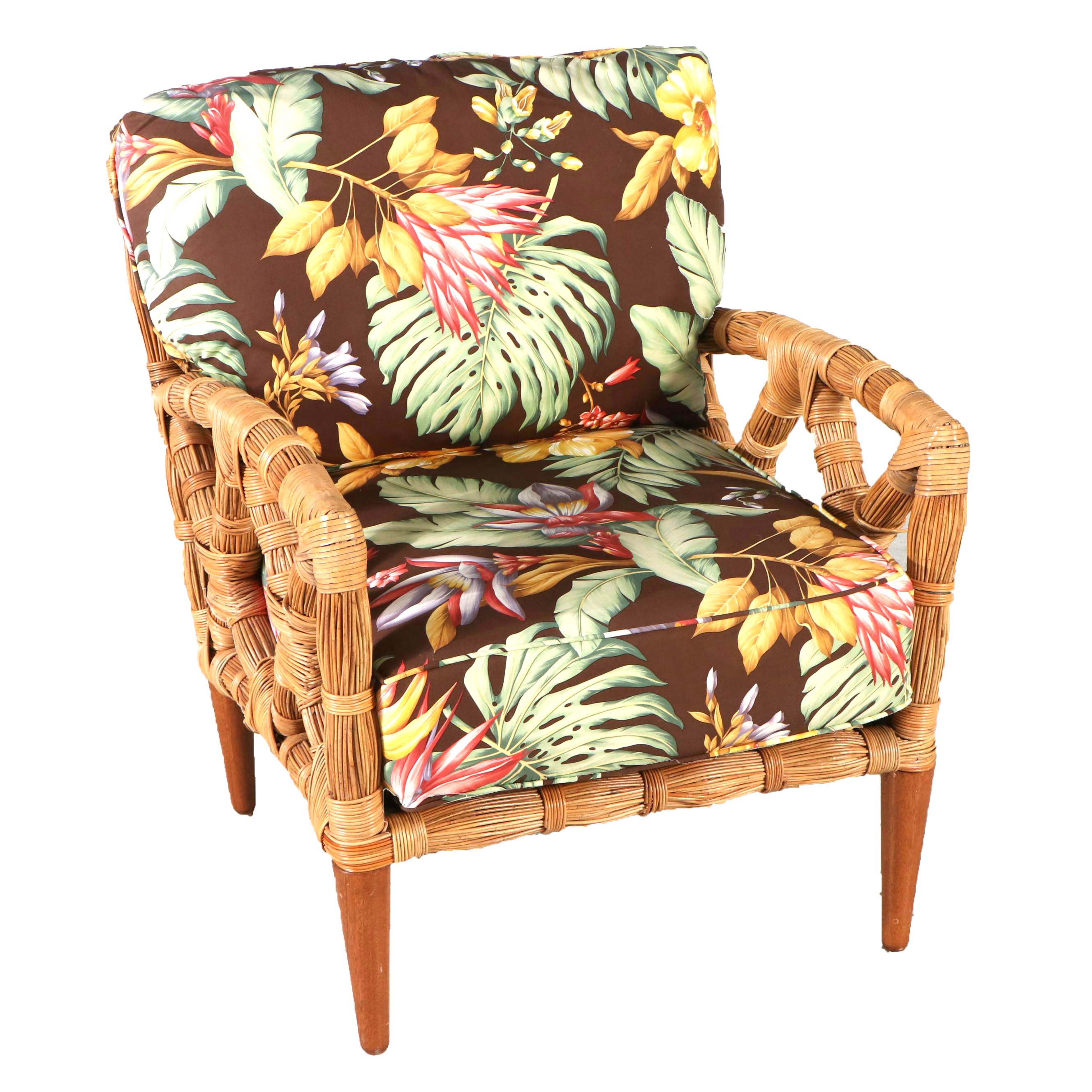 Mid Century Style Raffia Covered Armchair with Cushions