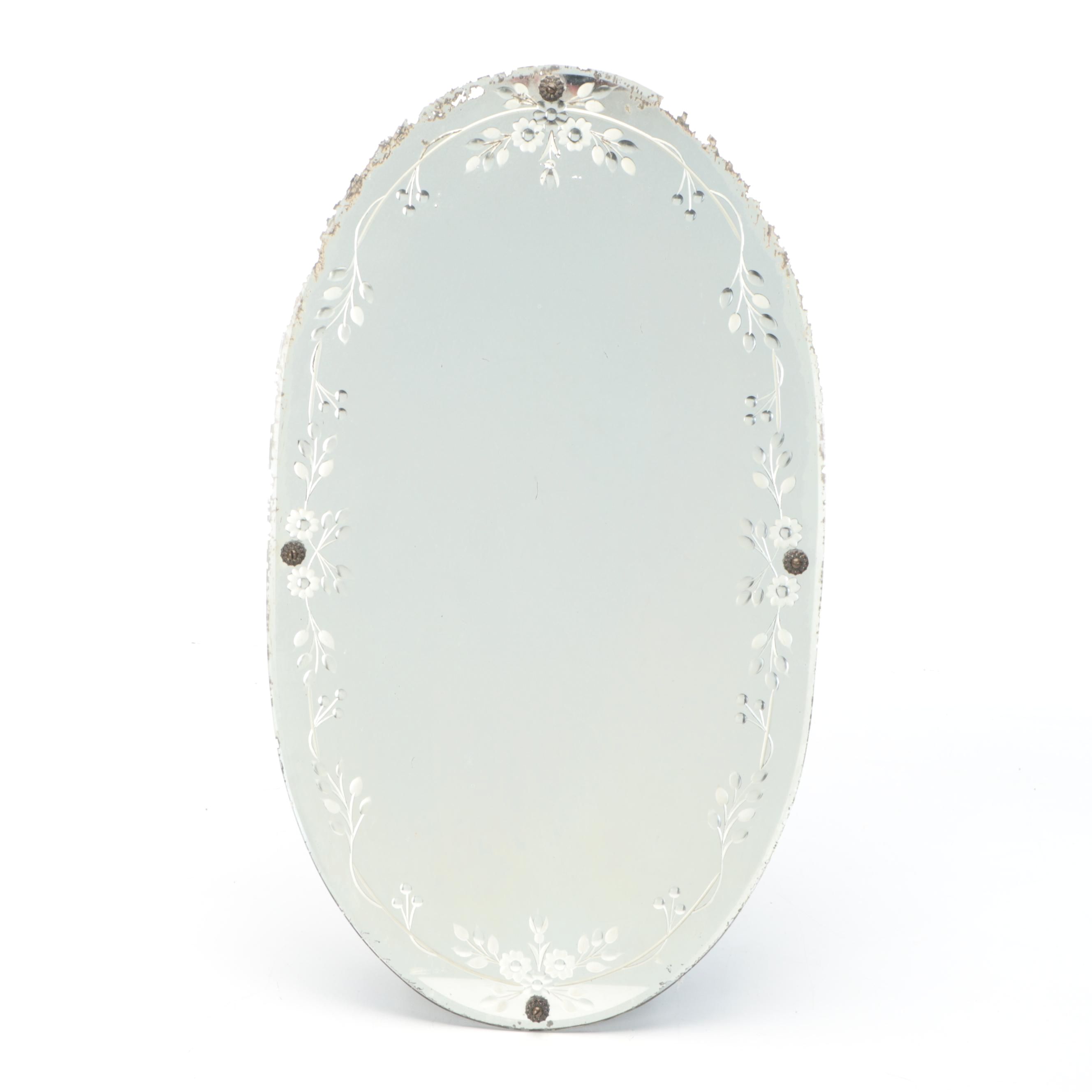 Venetian Style Etched Glass Oval Wall Mirror