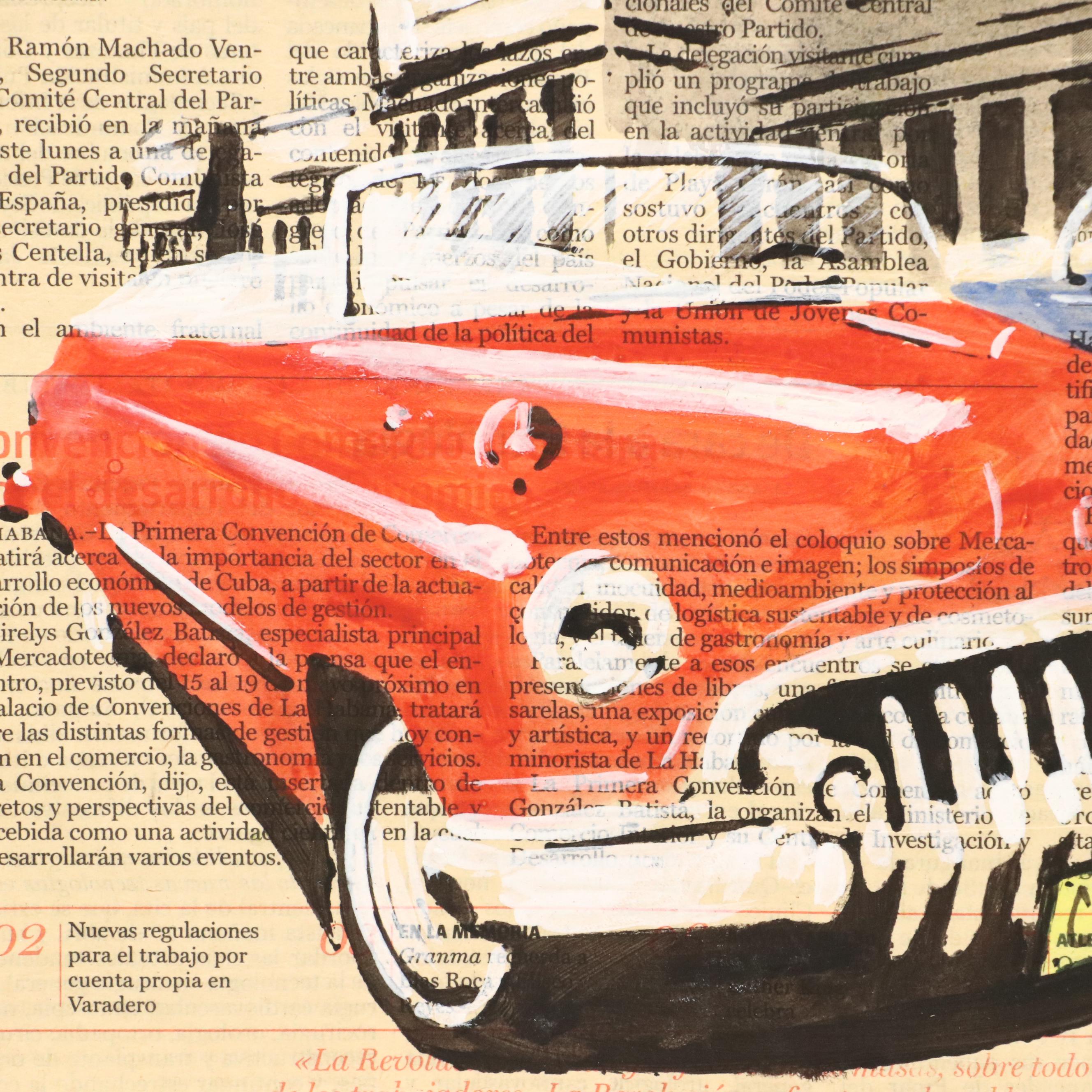 Cuban Cityscape Mixed Media Painting, Late 20th/21st Century