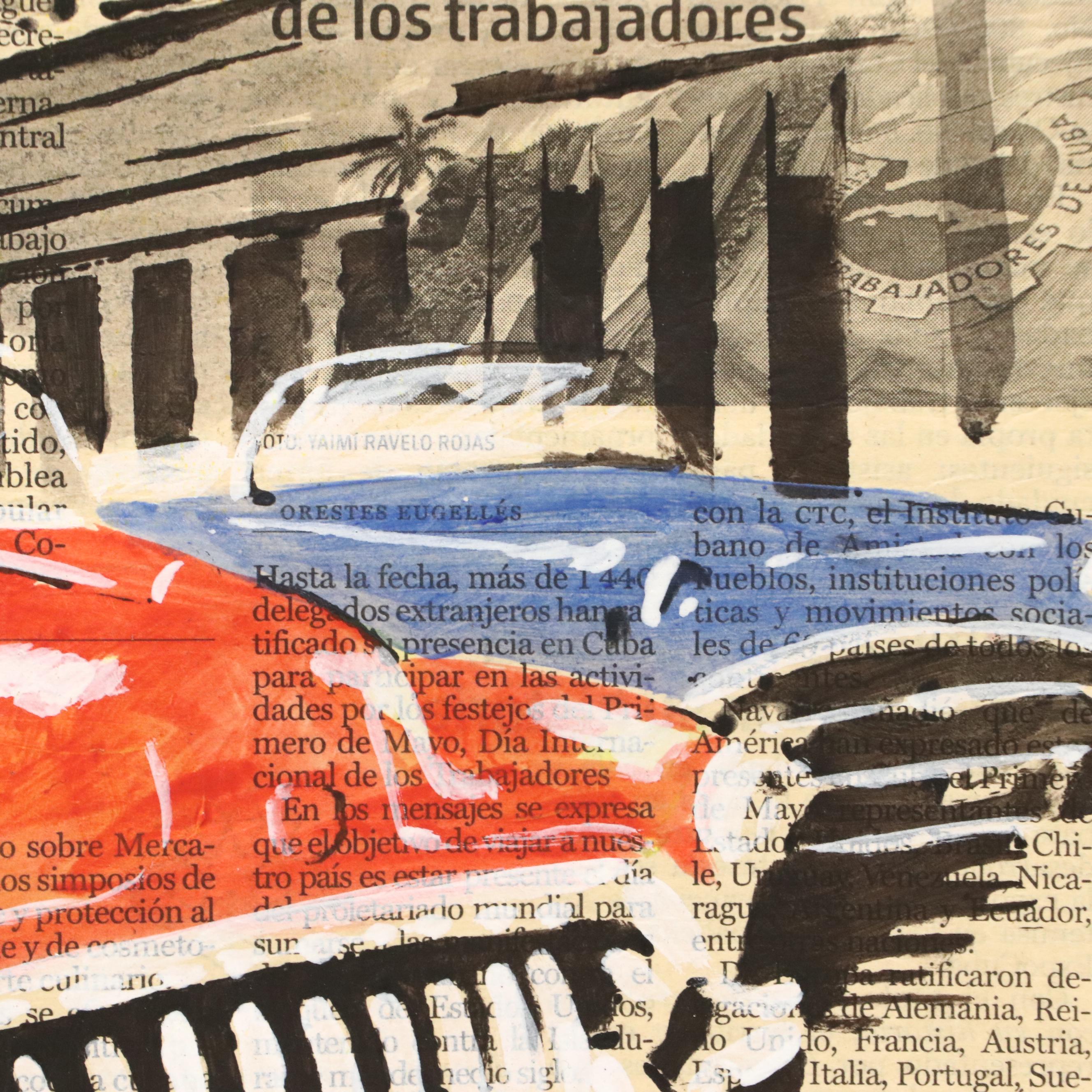 Cuban Cityscape Mixed Media Painting, Late 20th/21st Century