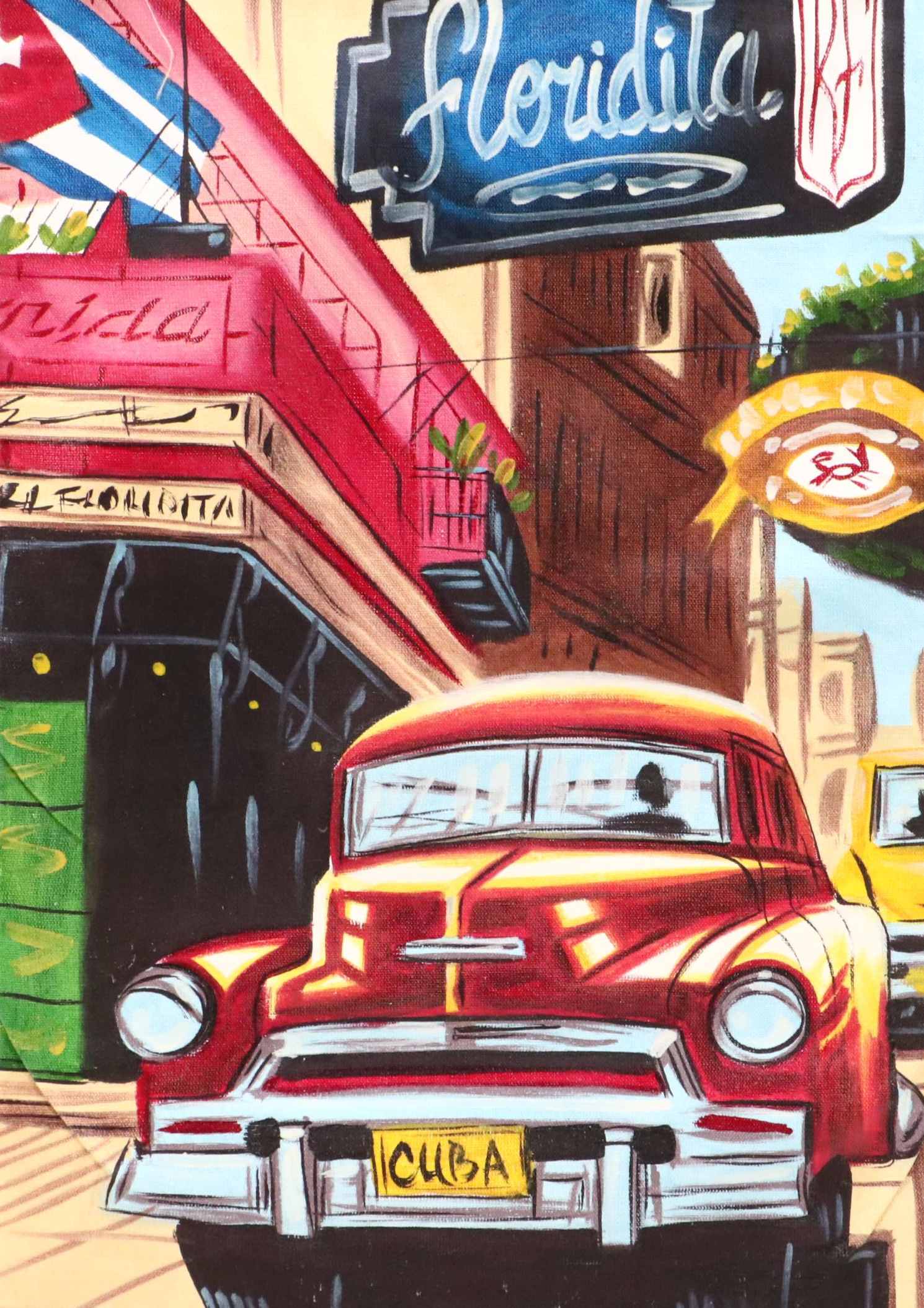 Cuban Cityscape Oil Painting, Late 20th/21st Century