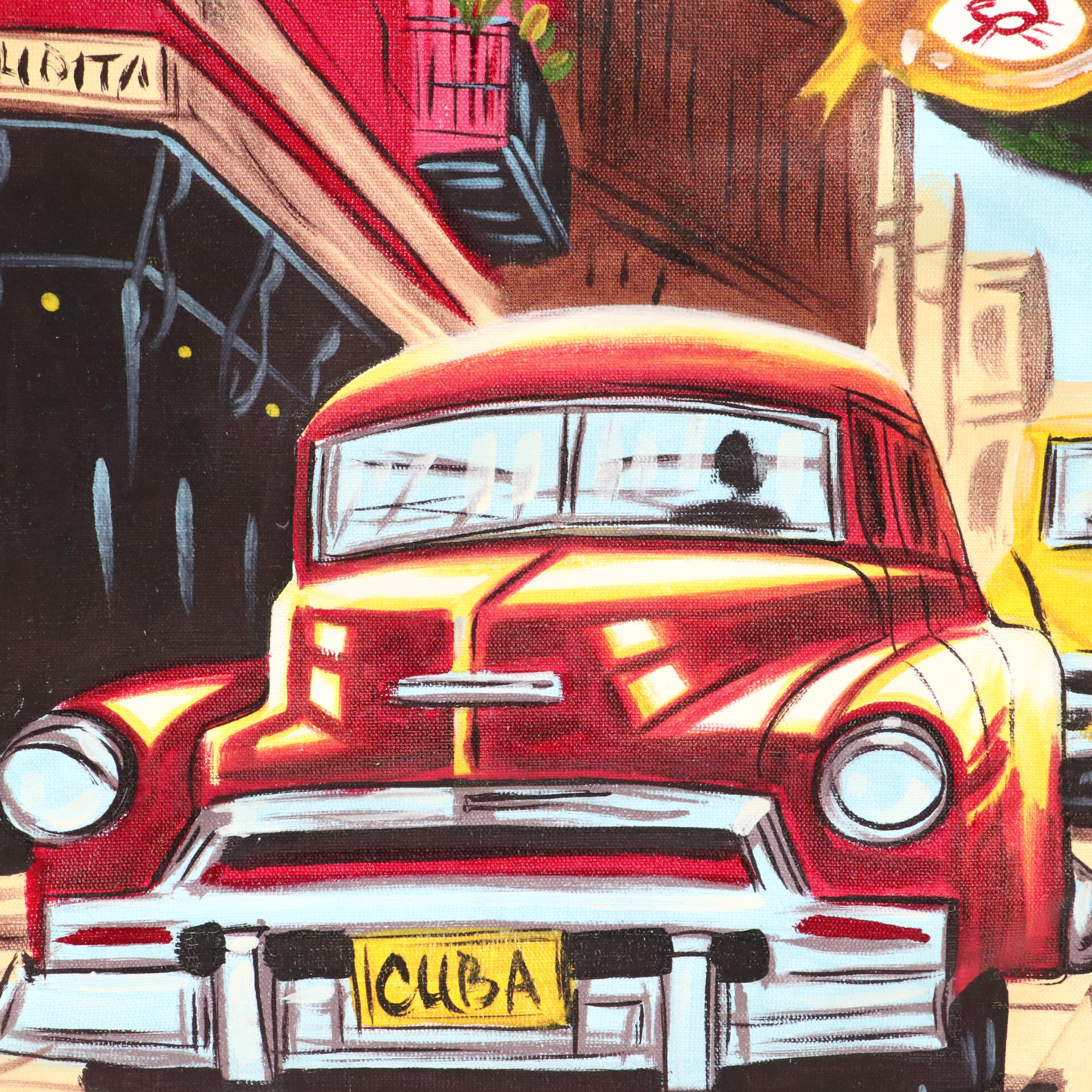 Cuban Cityscape Oil Painting, Late 20th/21st Century