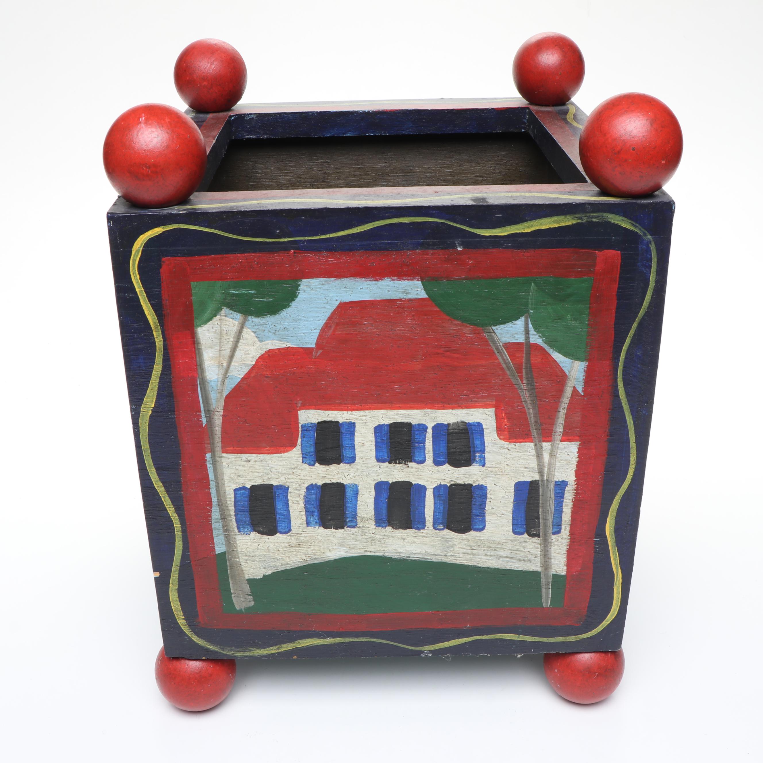 Vintage Hand-Painted Wood Planter