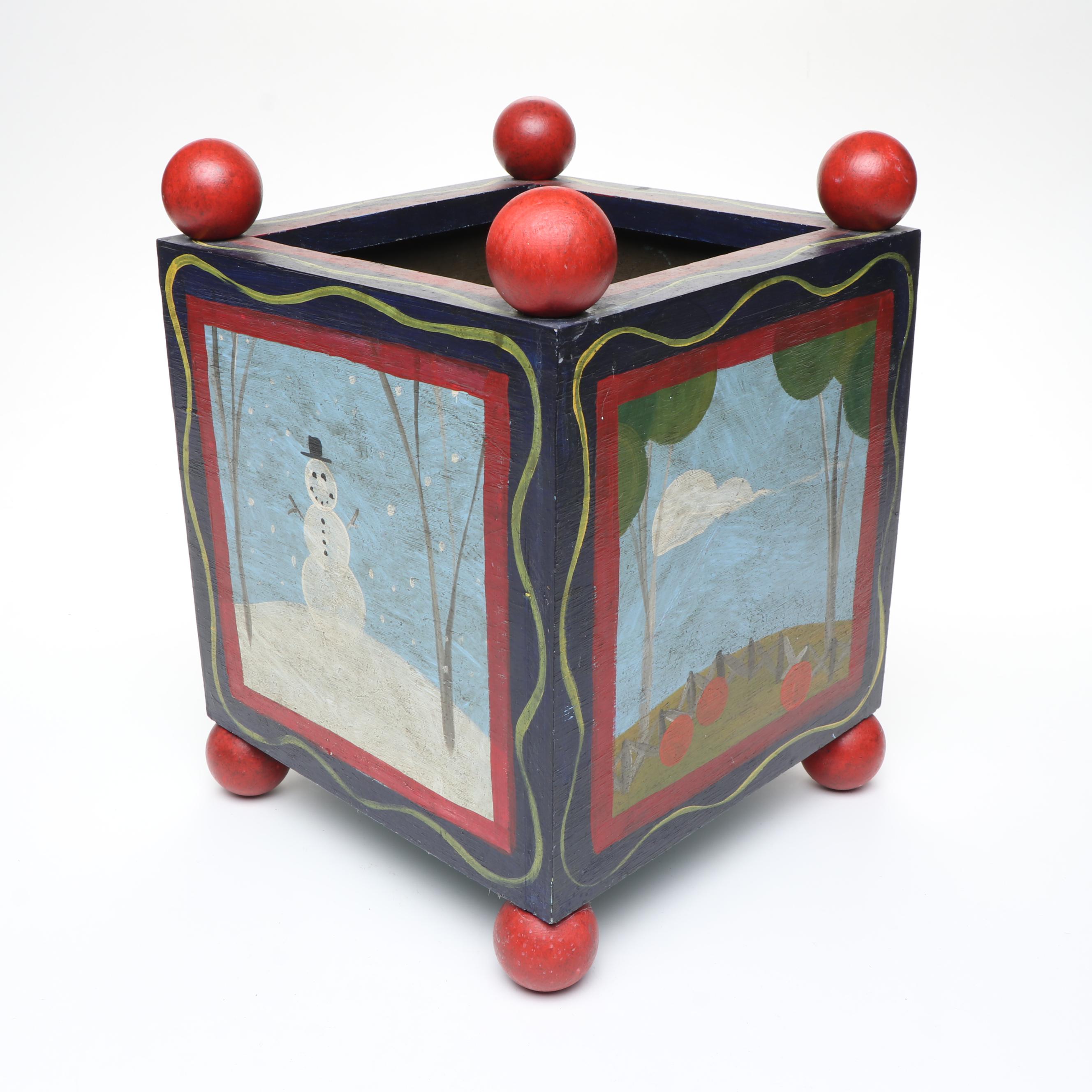 Vintage Hand-Painted Wood Planter