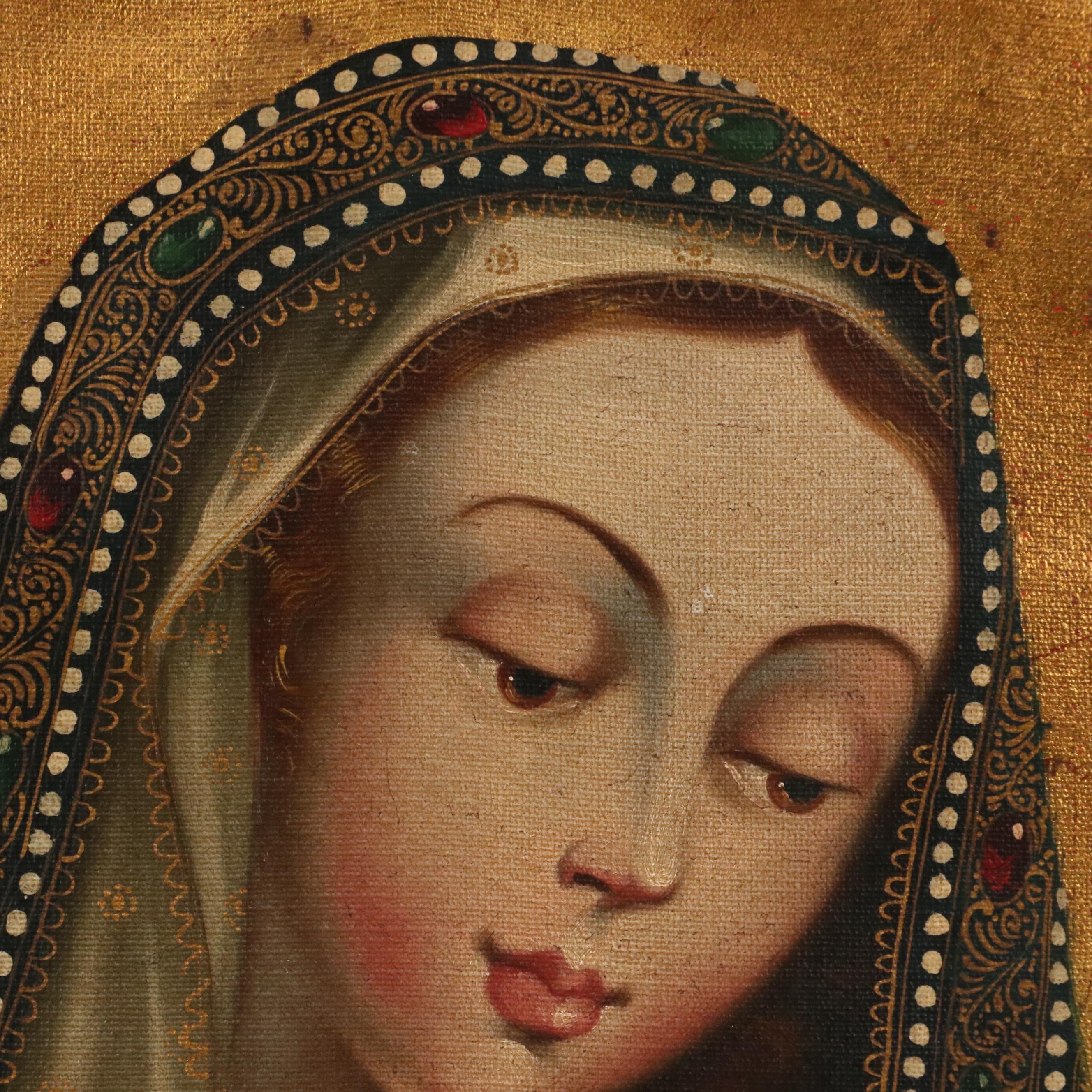 Cuzco School Style Oil Painting of Madonna and Child