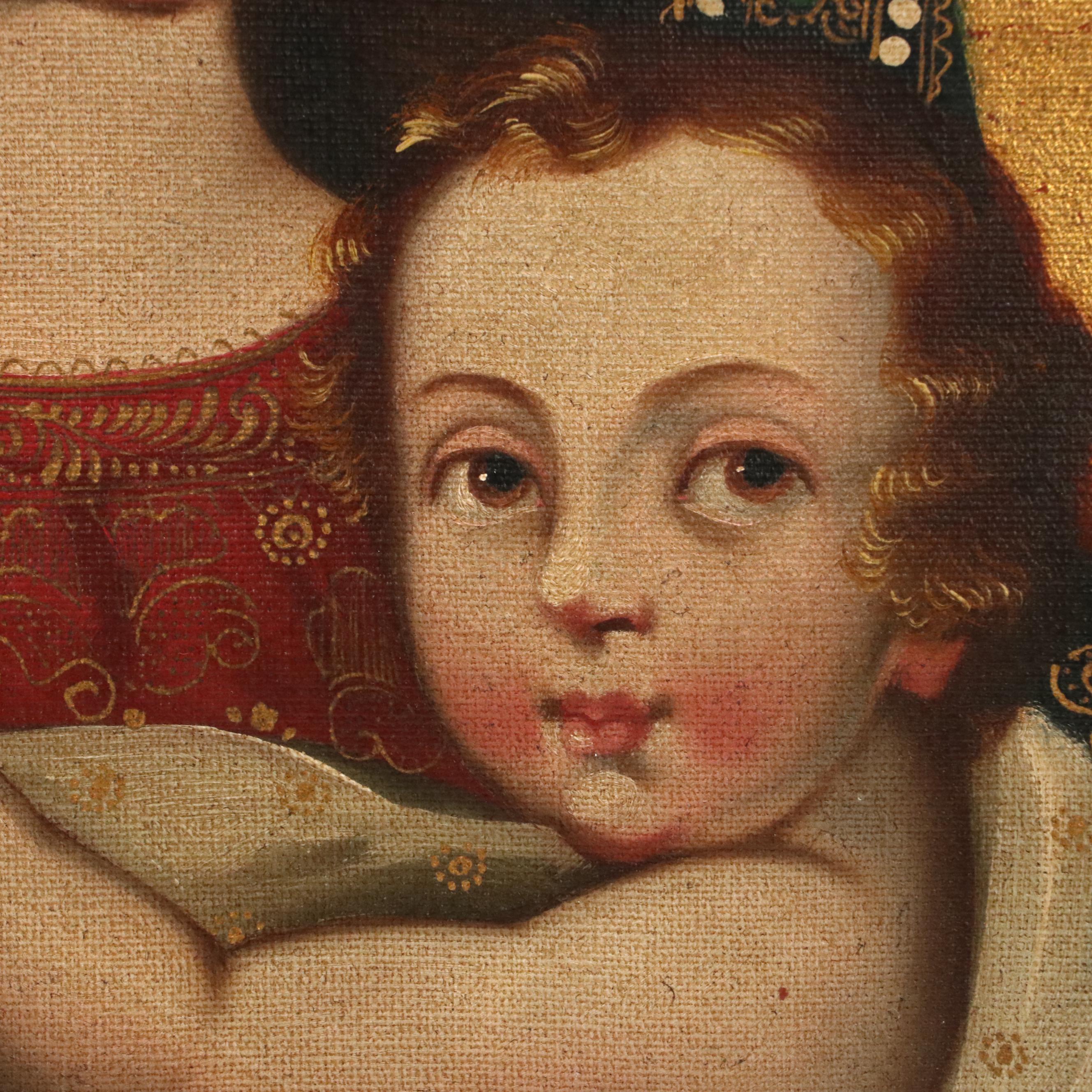 Cuzco School Style Oil Painting of Madonna and Child