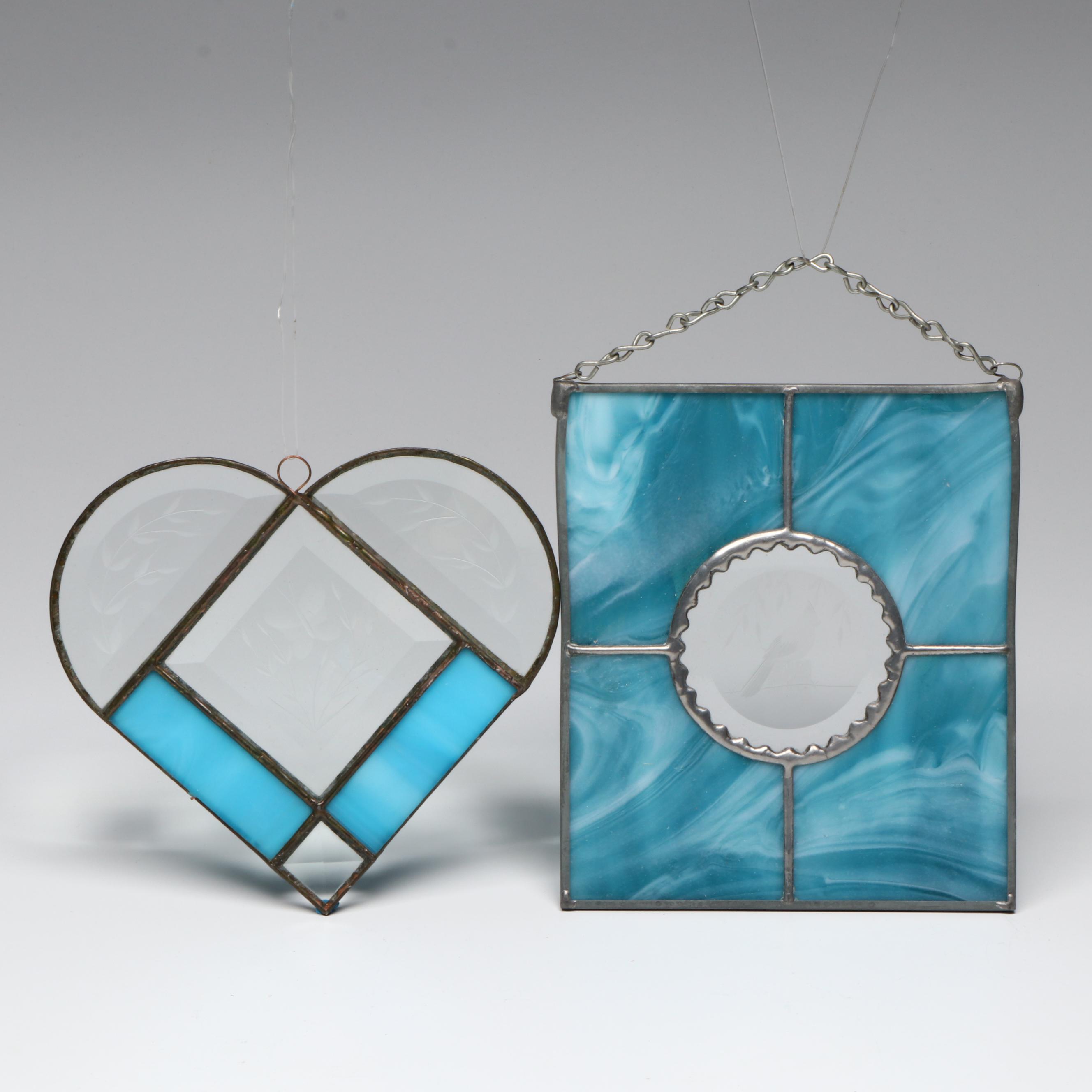 Blue and Clear Stained Glass Hanging Panels