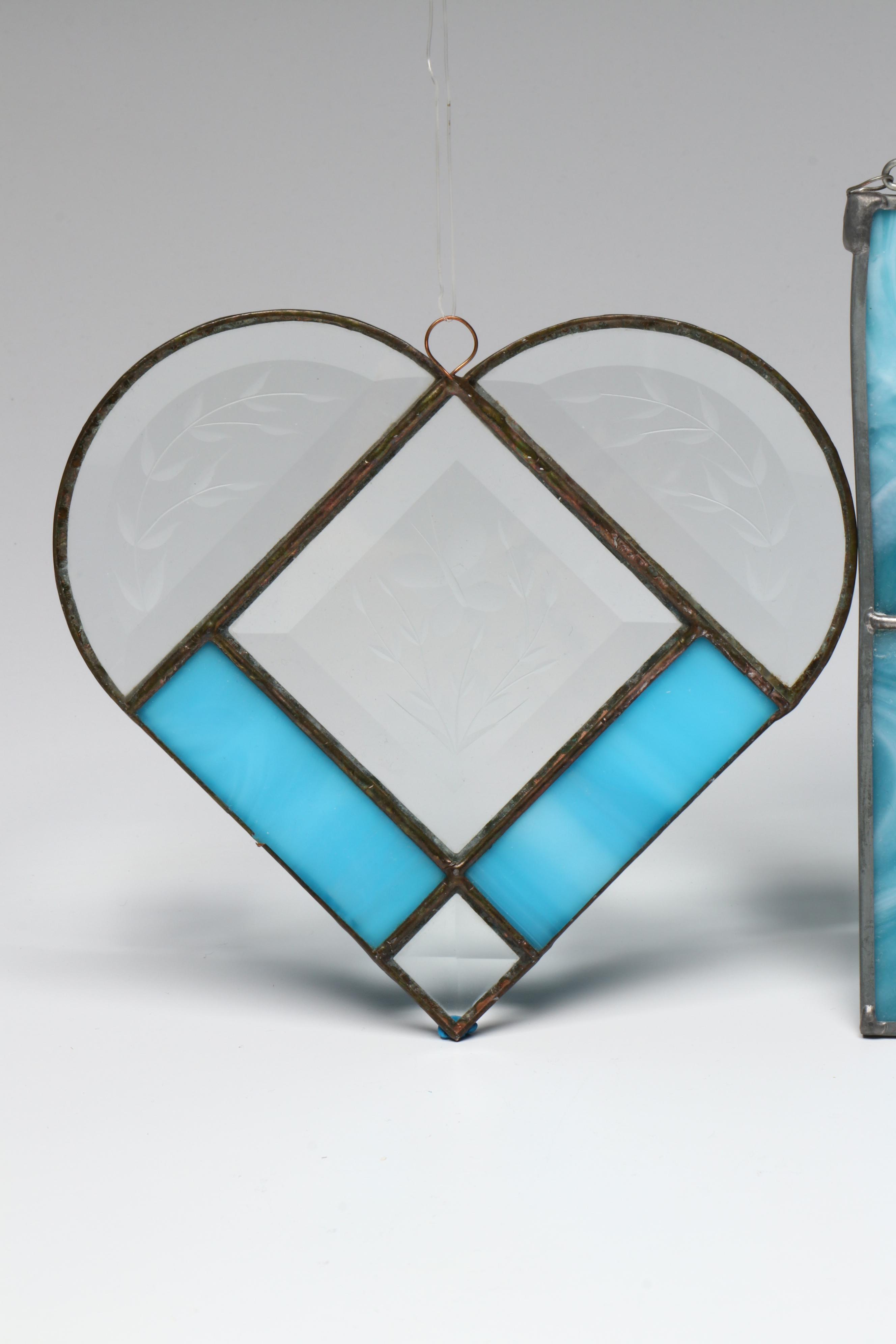 Blue and Clear Stained Glass Hanging Panels