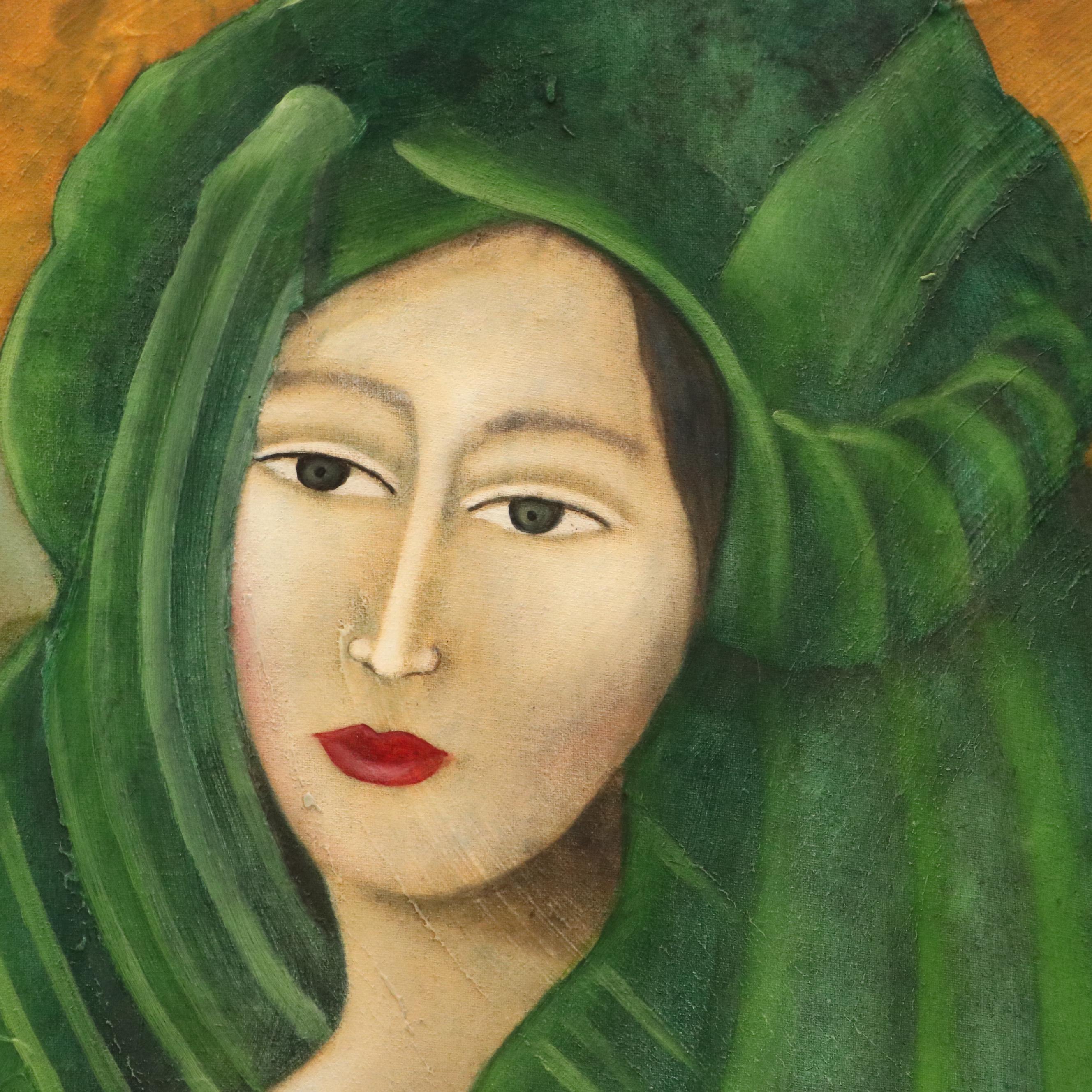 Stylized Oil Painting of Figure in Hilly Landscape