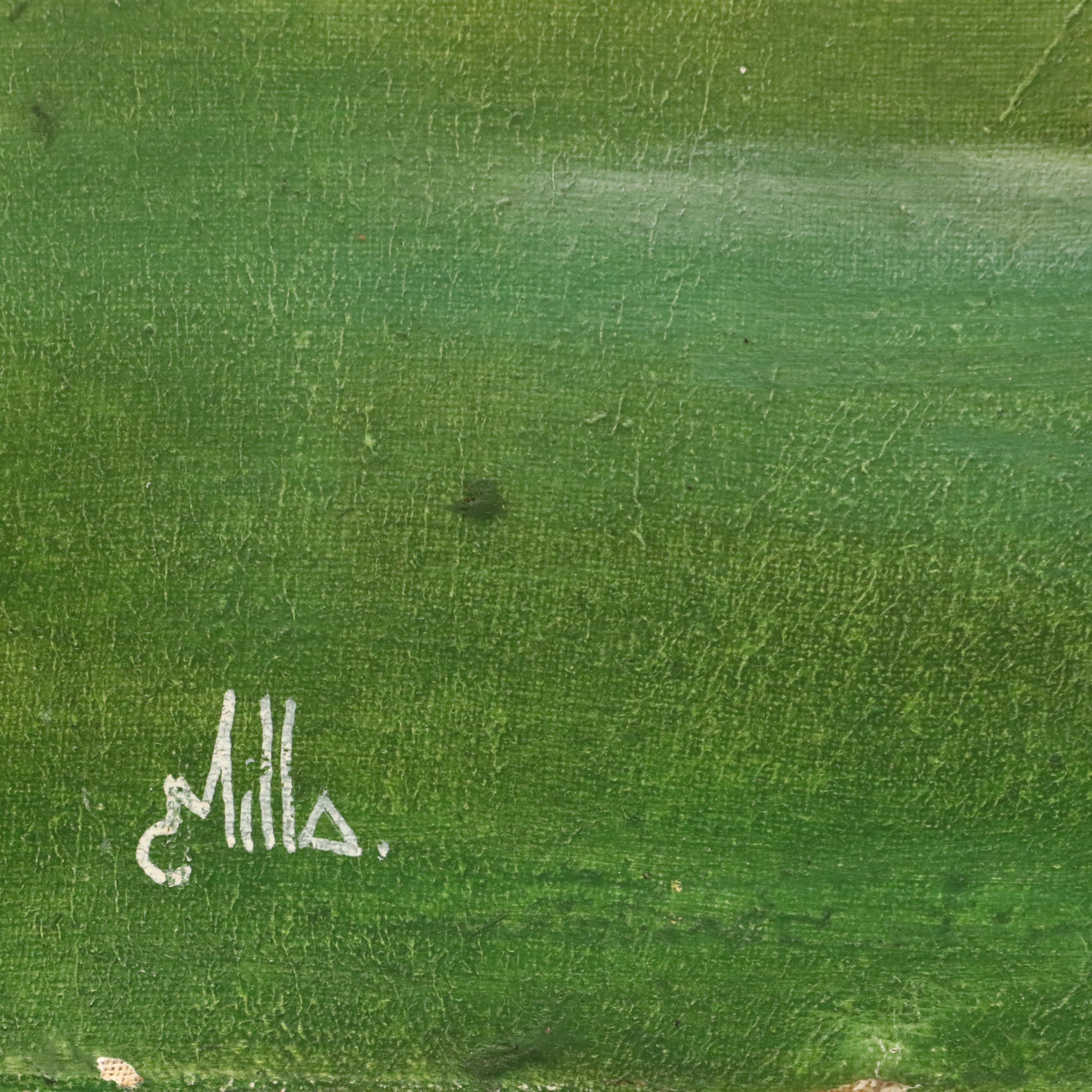 Stylized Oil Painting of Figure in Hilly Landscape