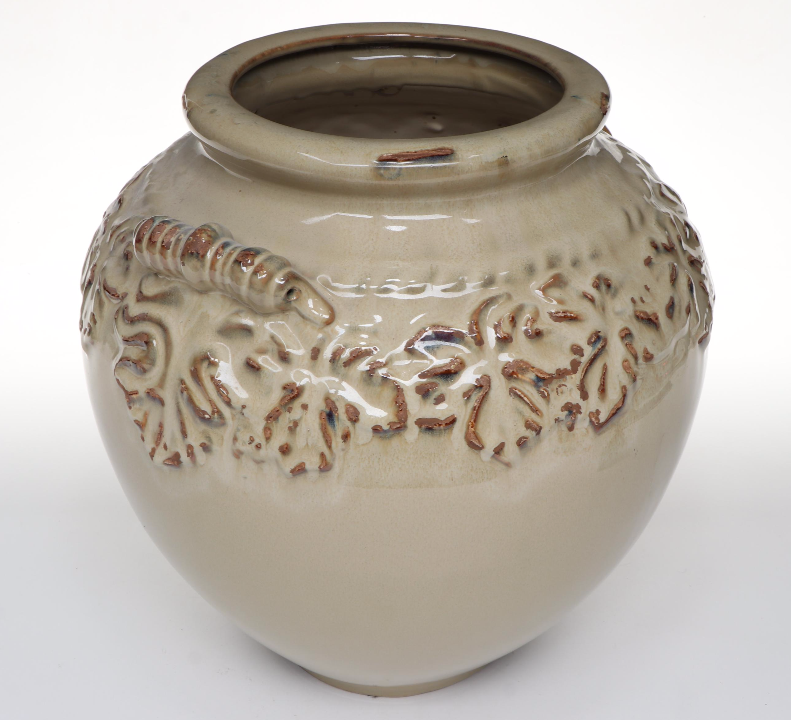 Embossed Foliage Cream Glaze Ceramic Vase