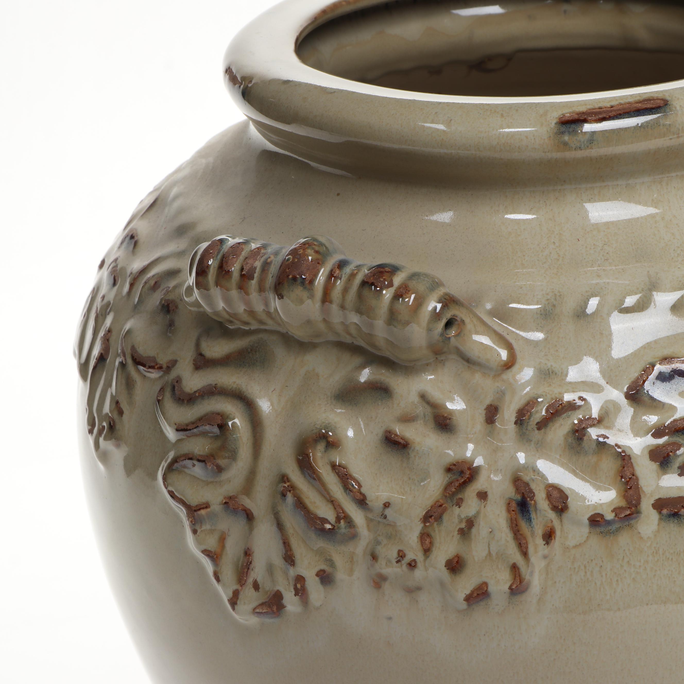 Embossed Foliage Cream Glaze Ceramic Vase