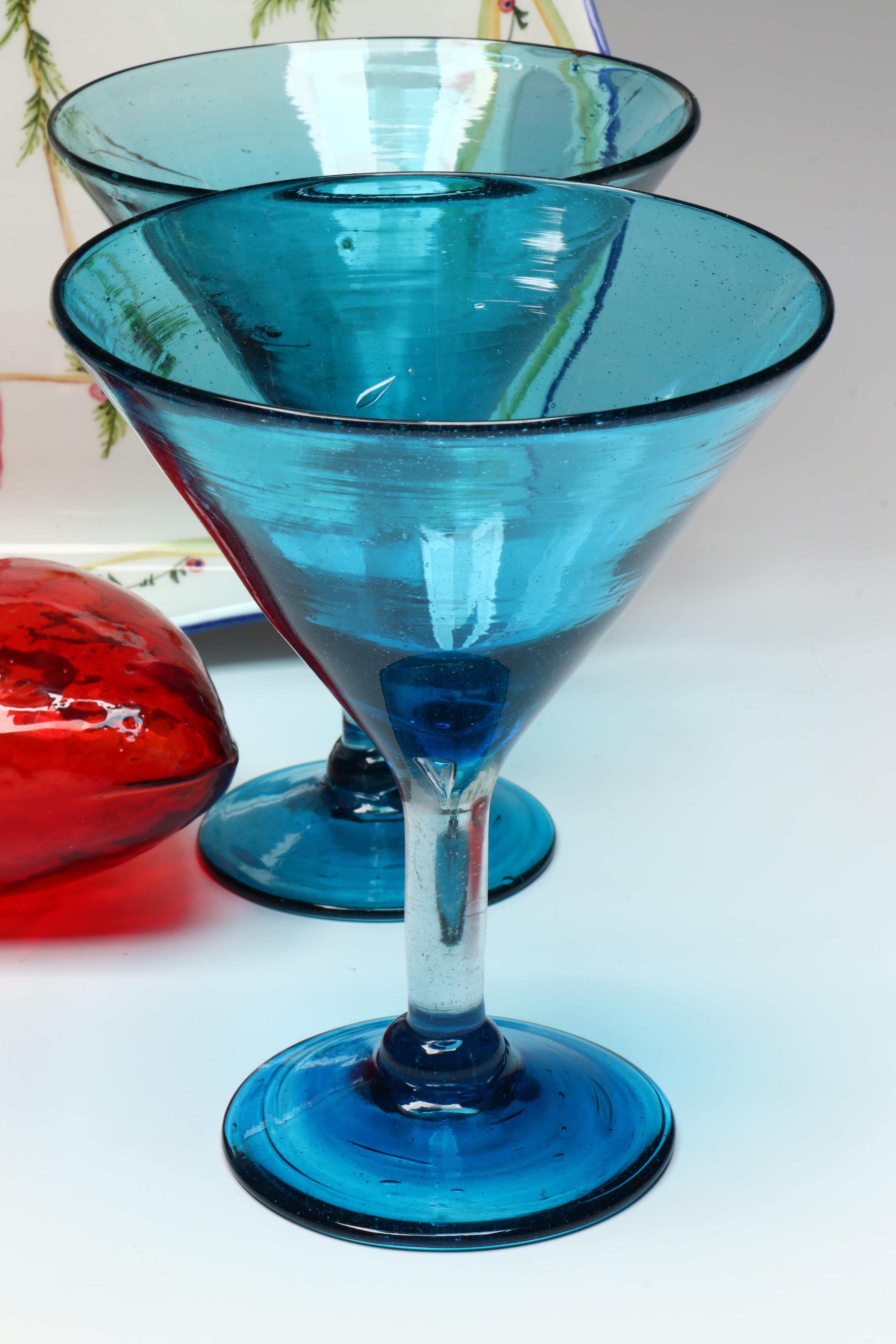 The Mane Lion Ceramic Tray with Glass Martini Glasses and Heart Ornaments