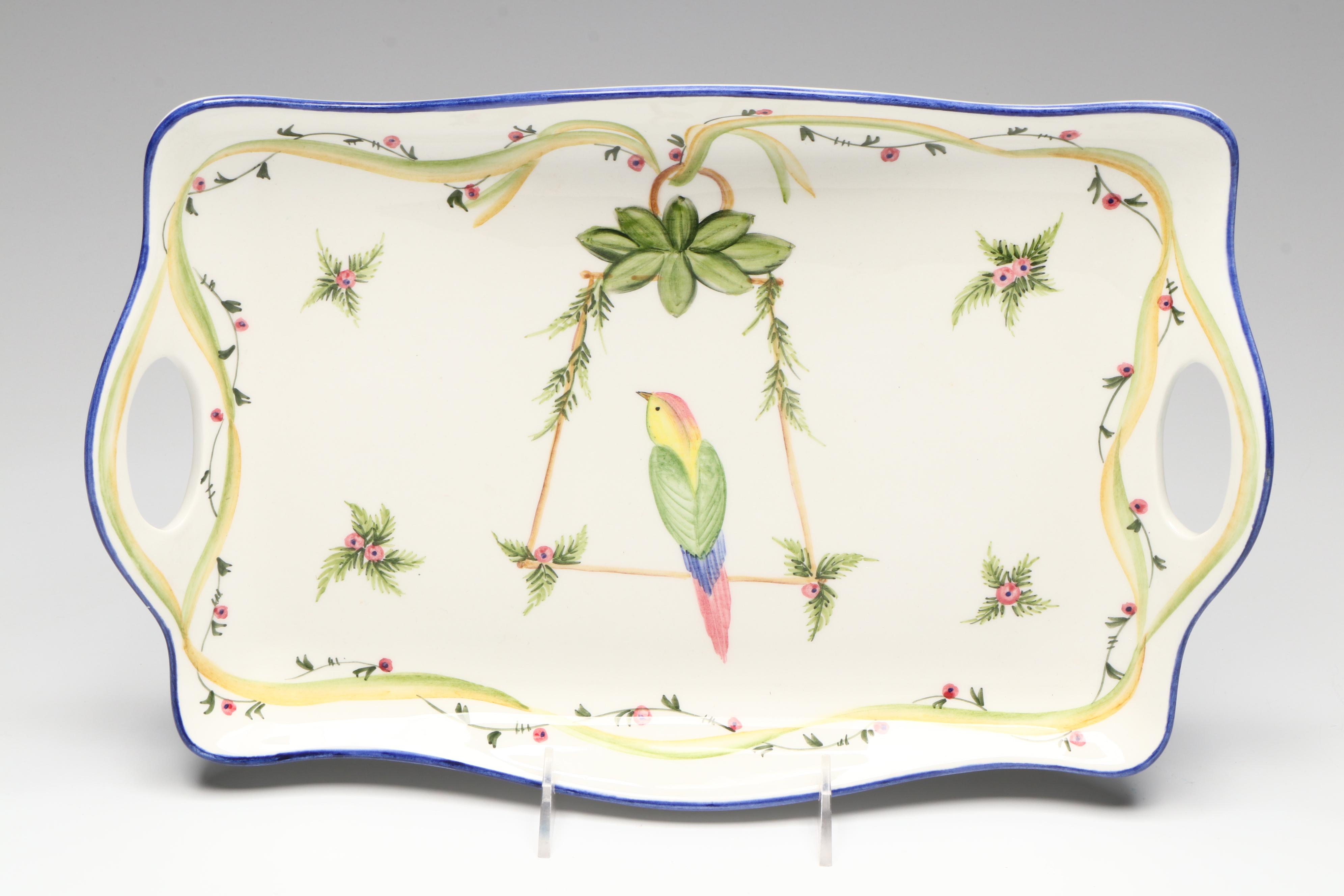 The Mane Lion Ceramic Tray with Glass Martini Glasses and Heart Ornaments