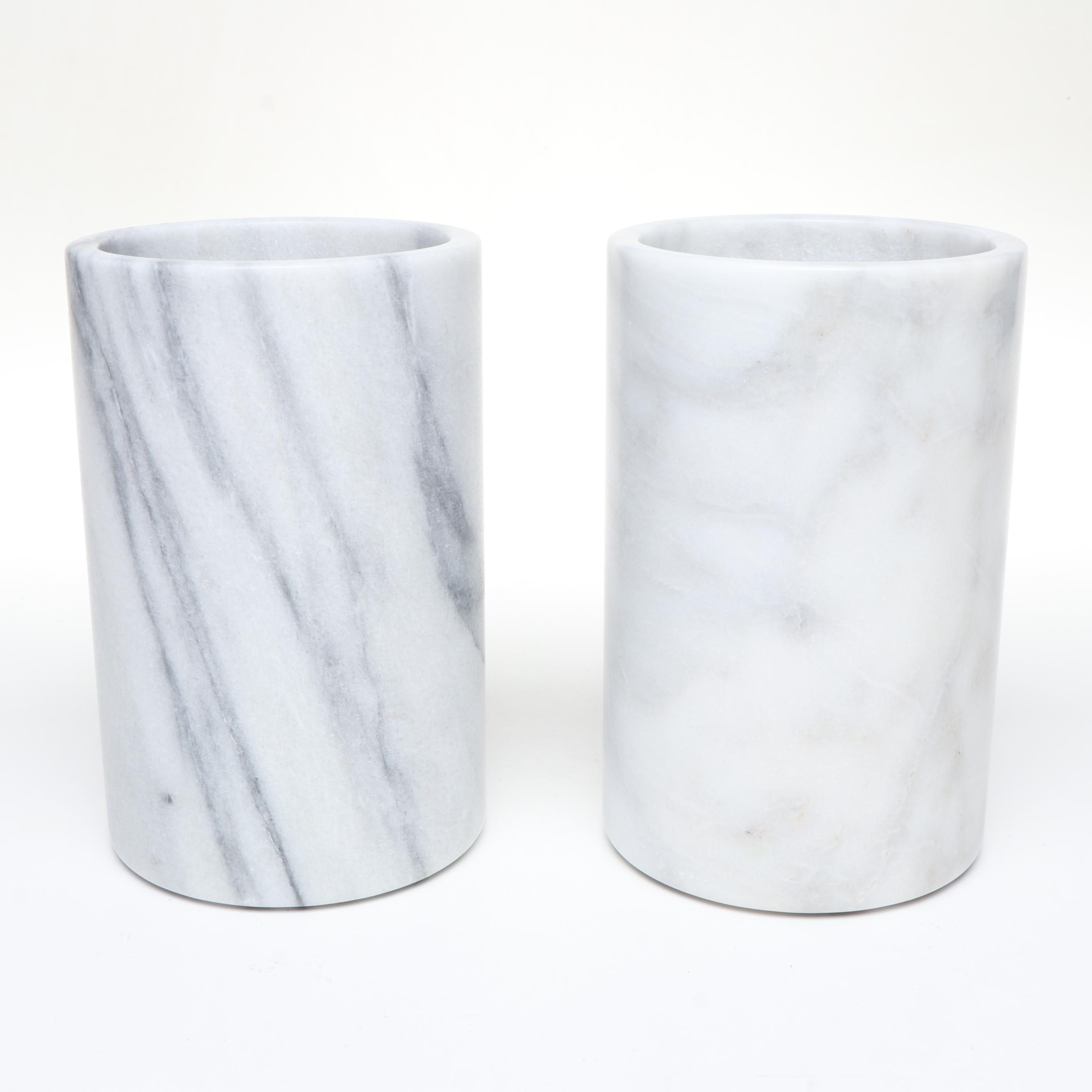 Crate & Barrel and Other Marble Cylindrical Planters