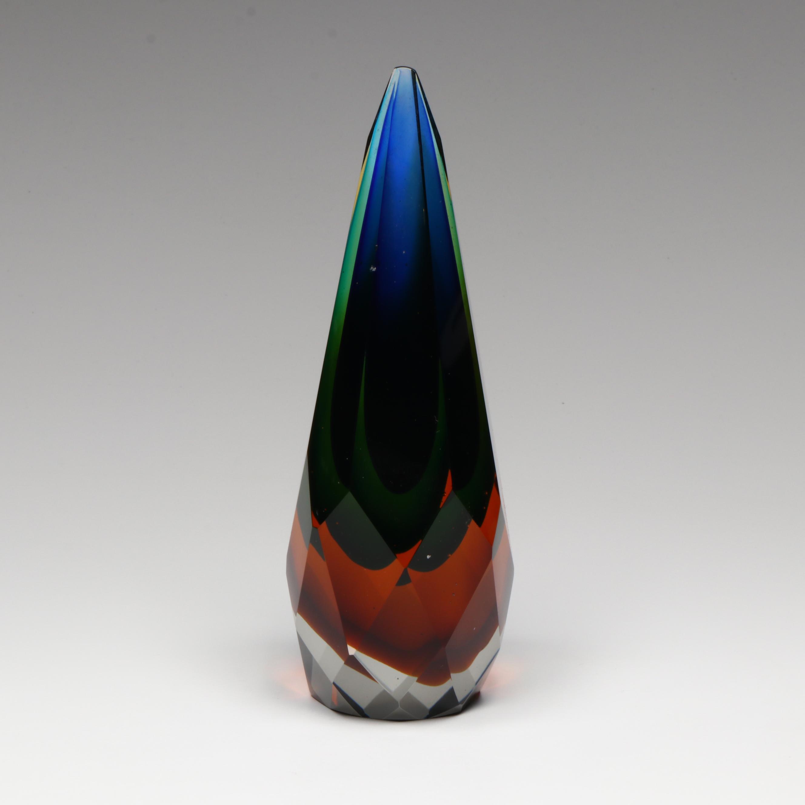 Murano Style Art Glass Peacock Feather Teardrop Paperweight