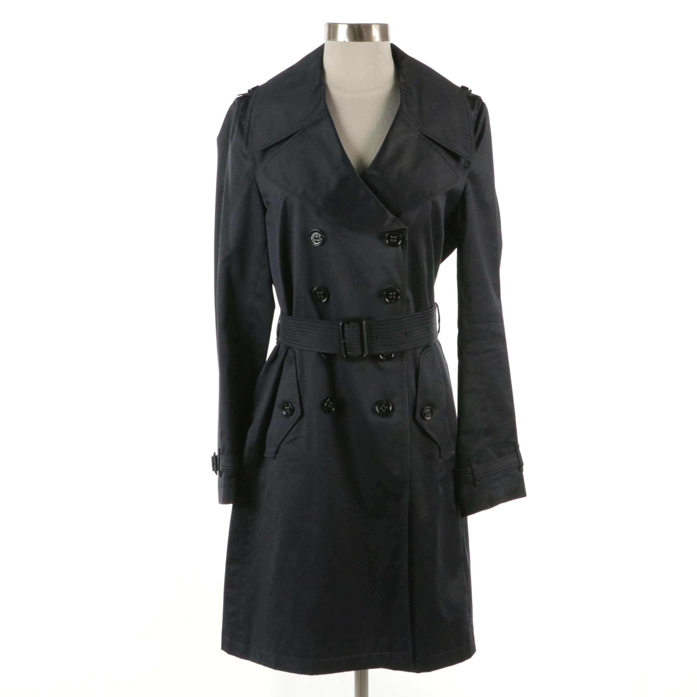 Burberry London Double-Breasted Trench Coat in Navy Cotton Sateen