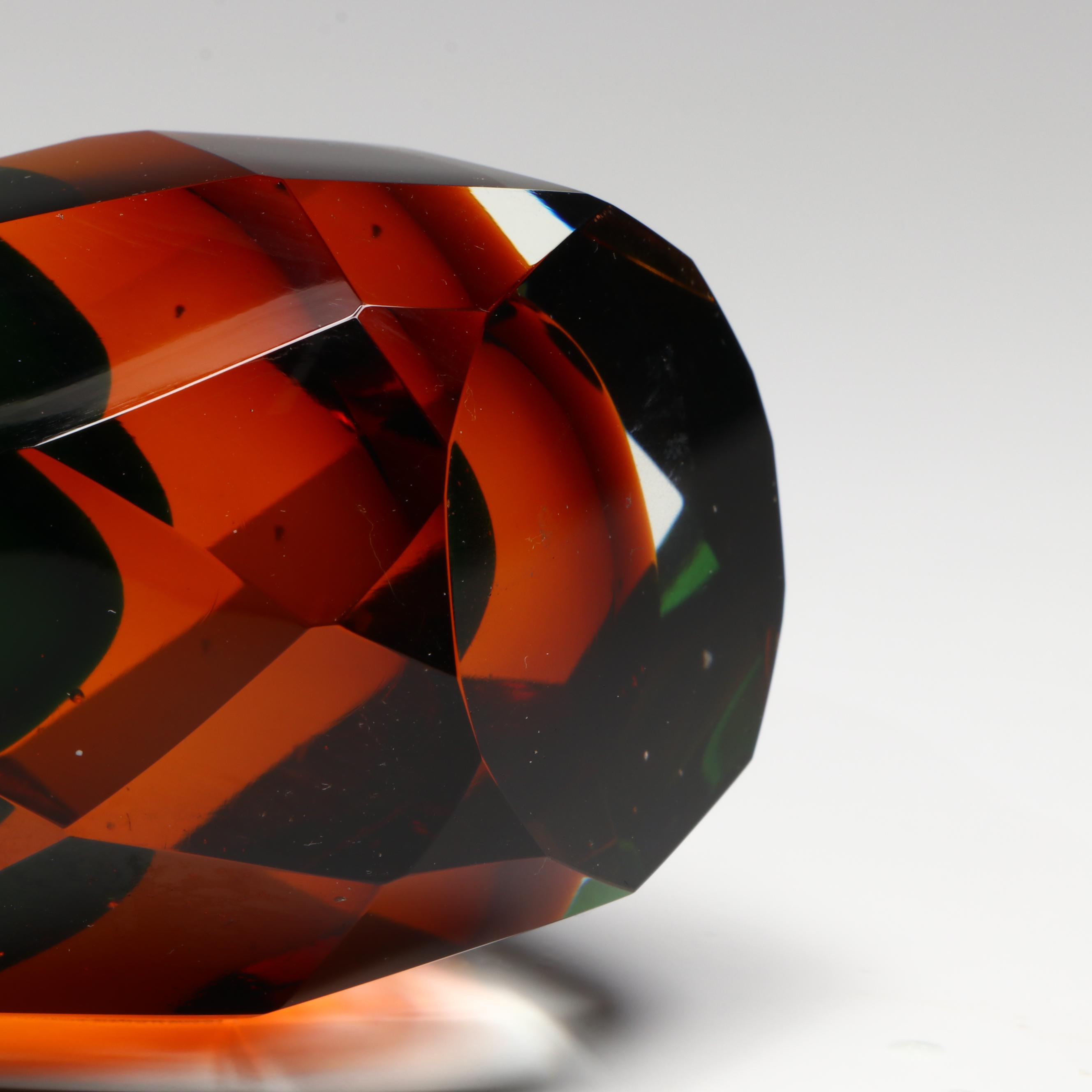 Murano Style Art Glass Peacock Feather Teardrop Paperweight