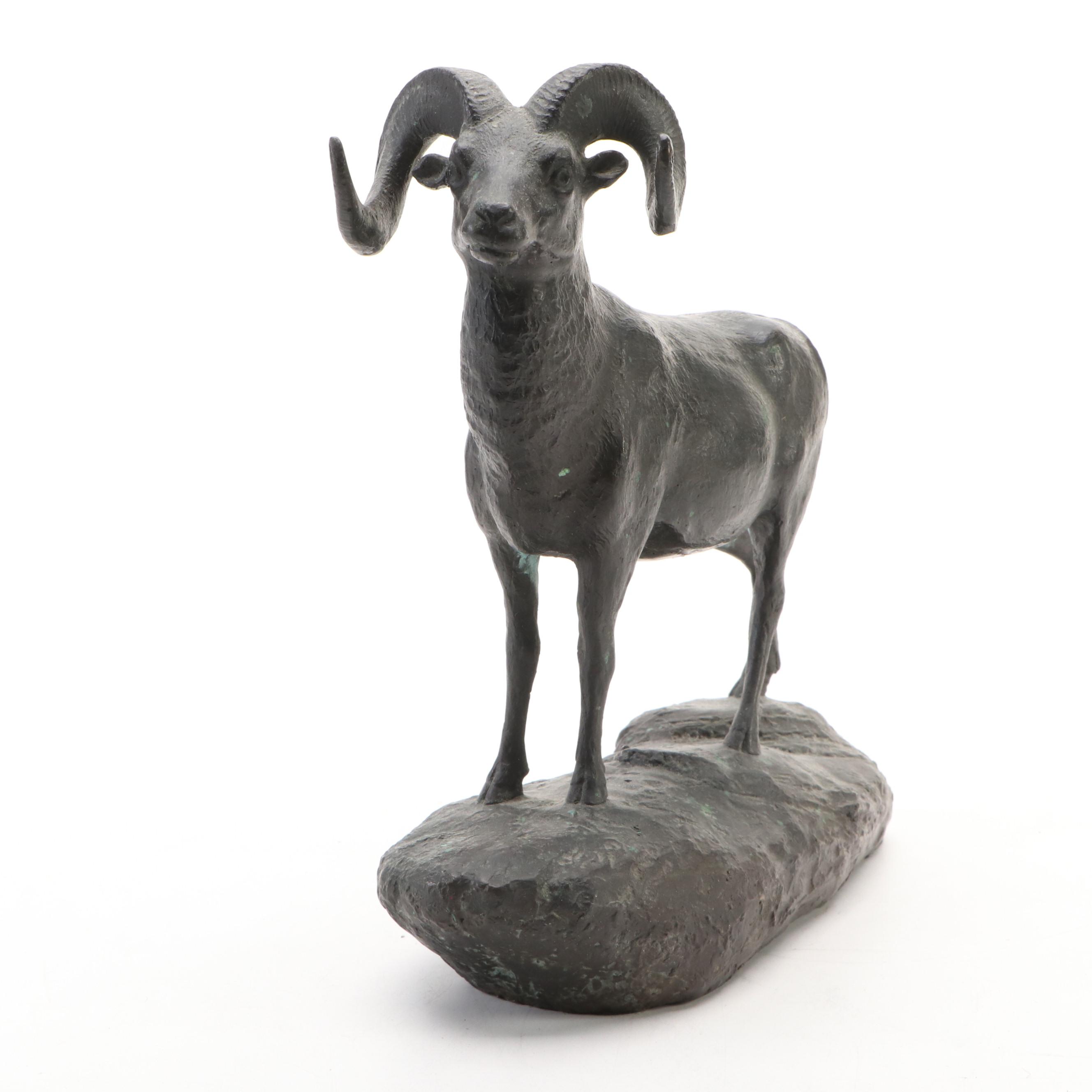 A. A. White Bronzed Metal American Bighorn Ram Figure