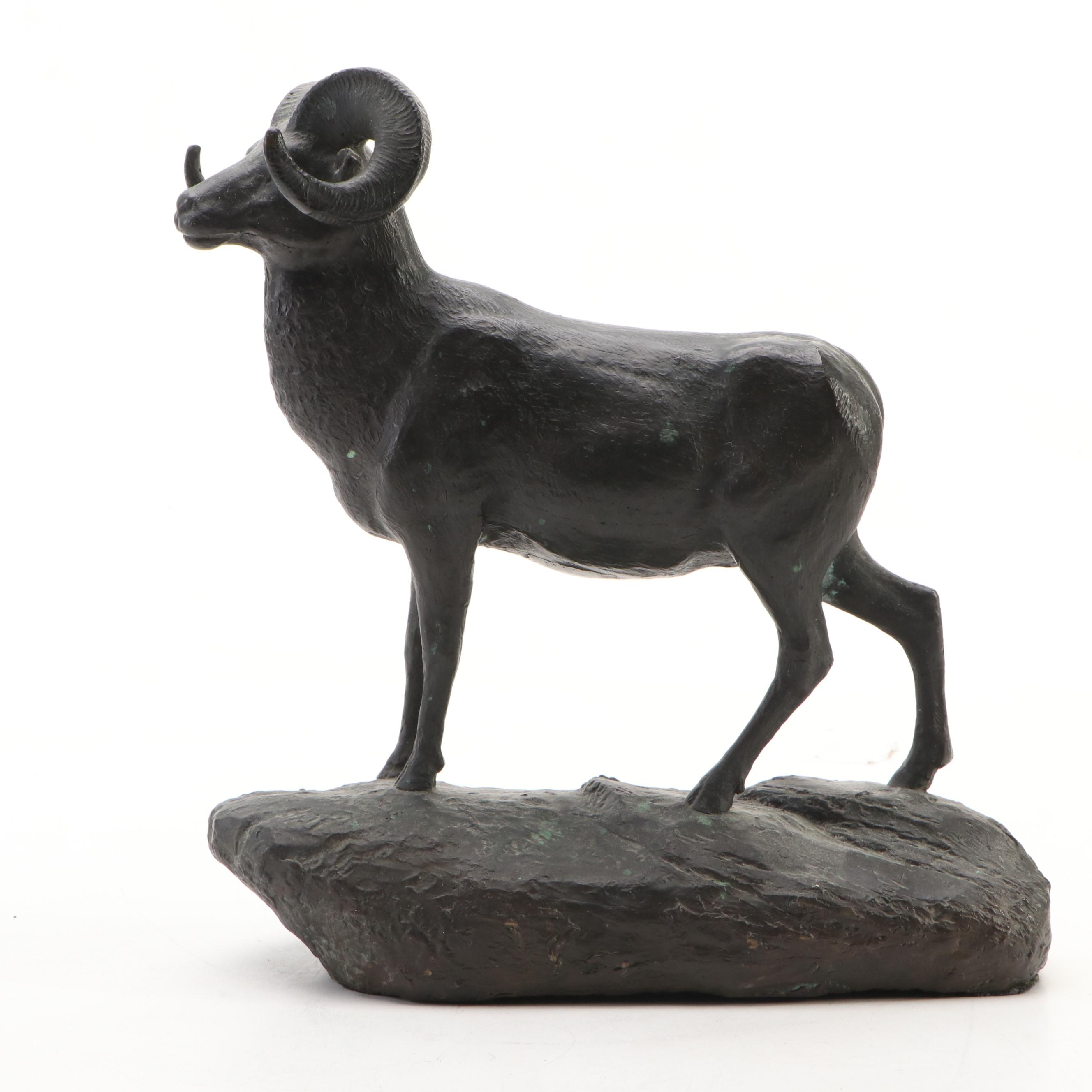 A. A. White Bronzed Metal American Bighorn Ram Figure