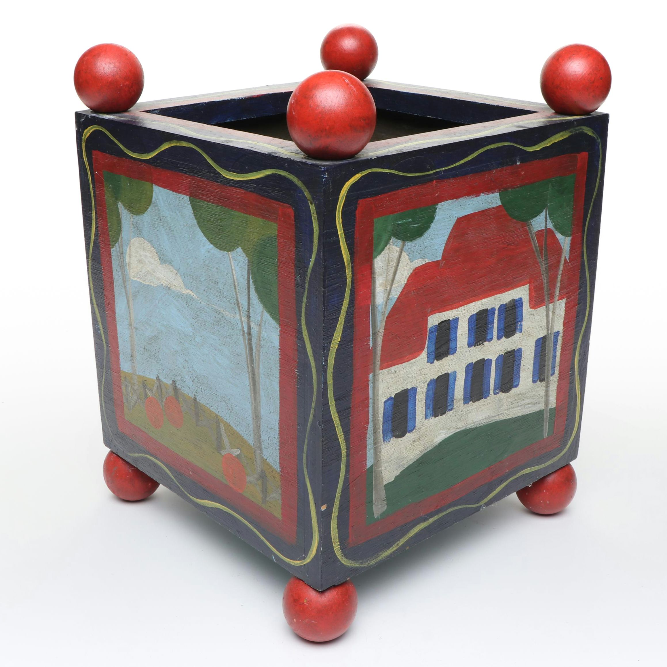 Vintage Hand-Painted Wood Planter