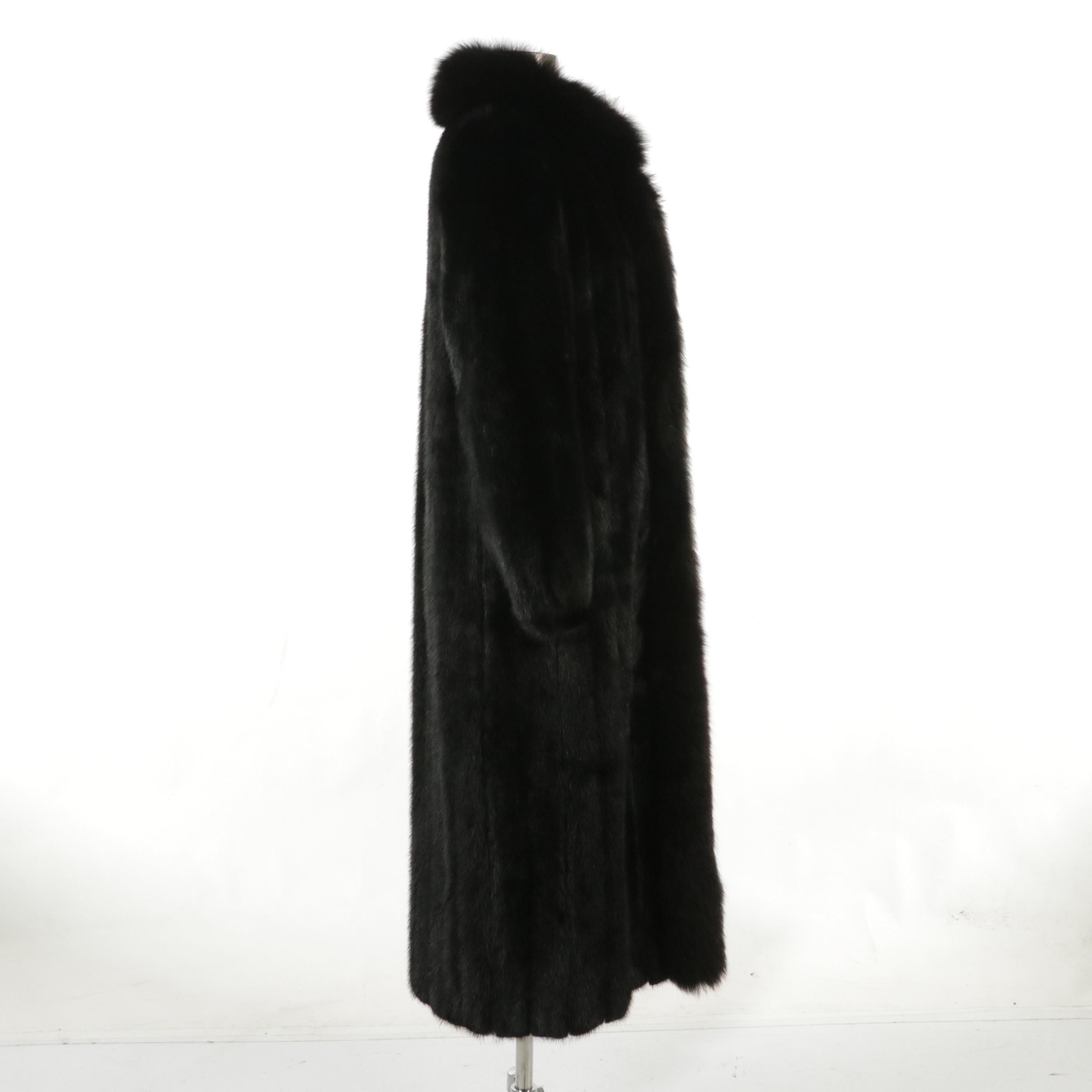 Mink Fur Coat with Fox Fur Tuxedo Collar