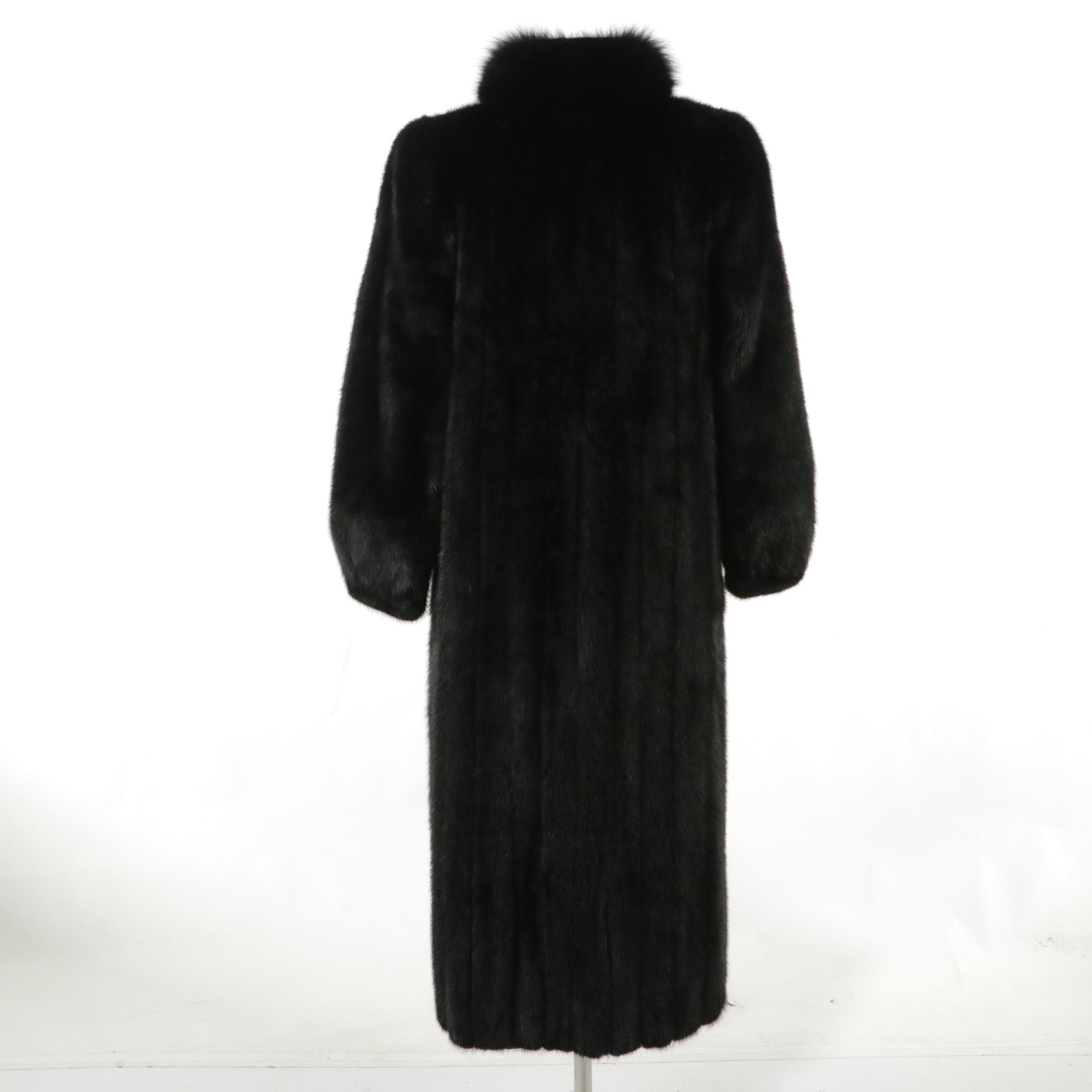 Mink Fur Coat with Fox Fur Tuxedo Collar