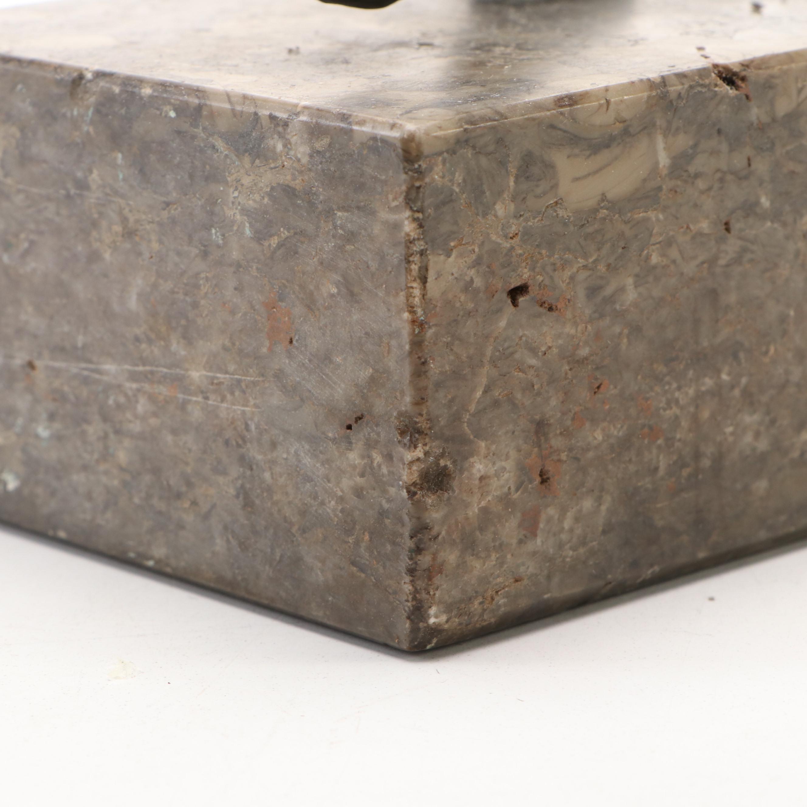 Bronzed Metal Medici Style Lion Sculpture on Stone Base