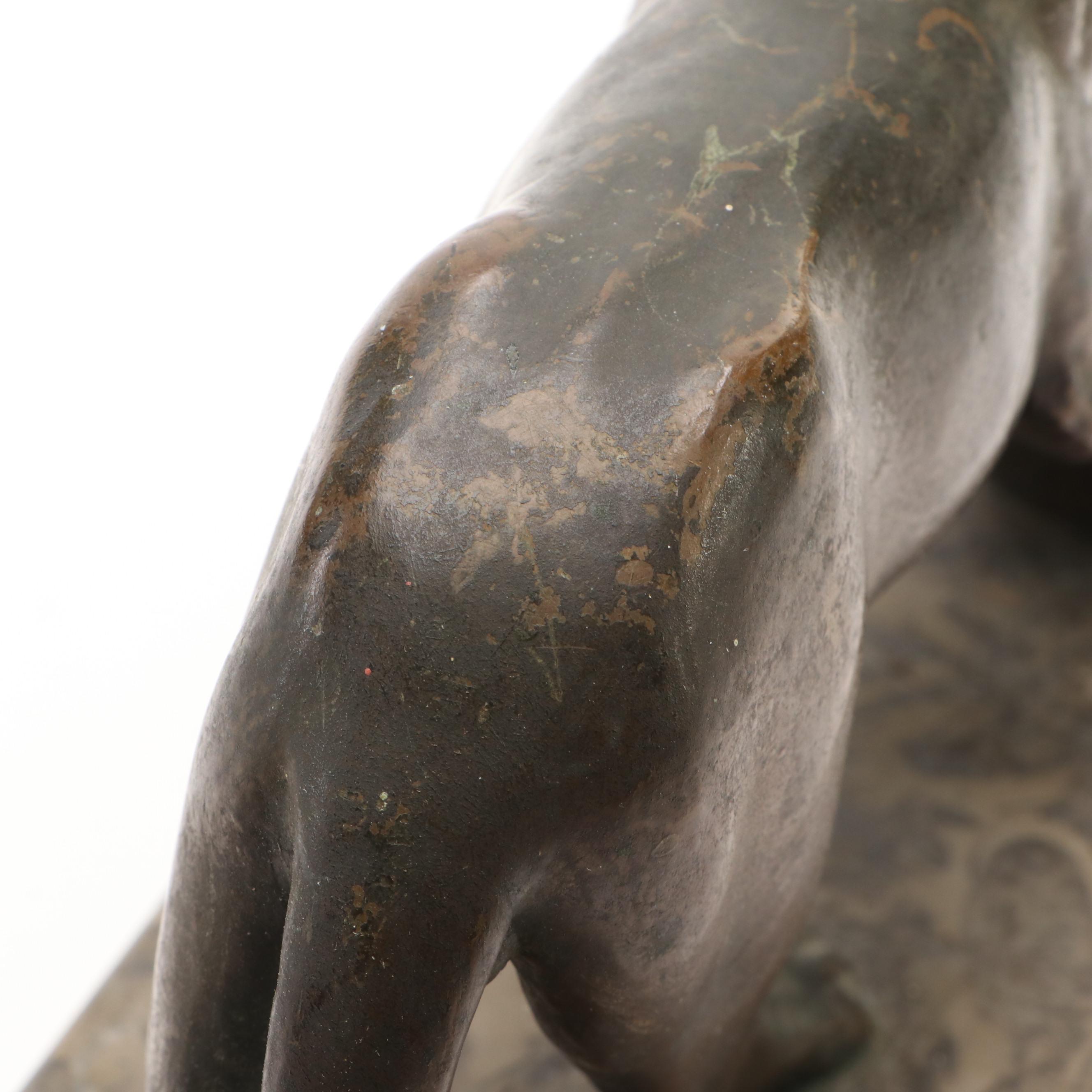 Bronzed Metal Medici Style Lion Sculpture on Stone Base