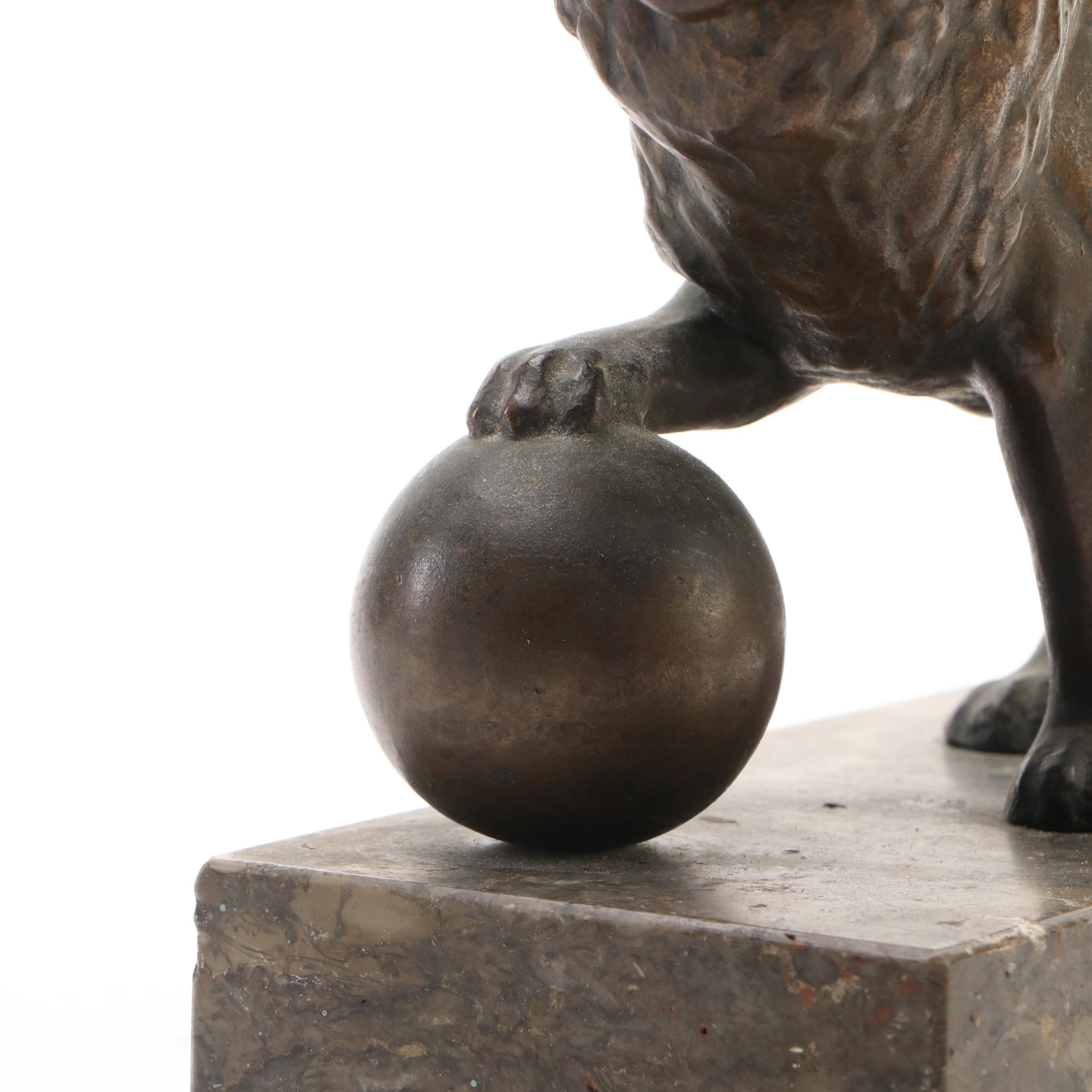 Bronzed Metal Medici Style Lion Sculpture on Stone Base