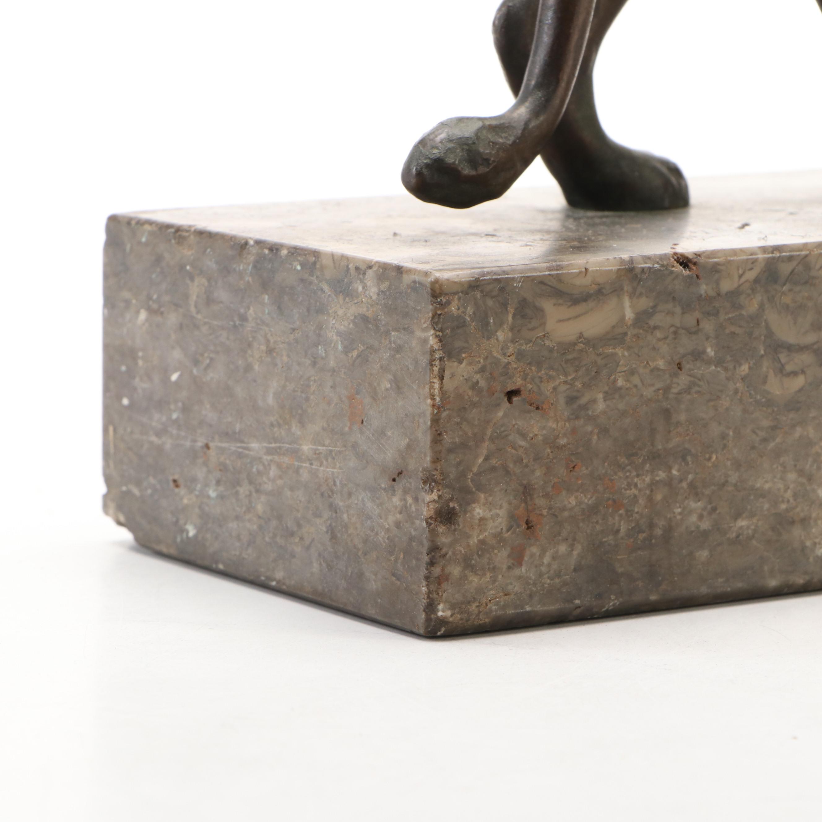 Bronzed Metal Medici Style Lion Sculpture on Stone Base