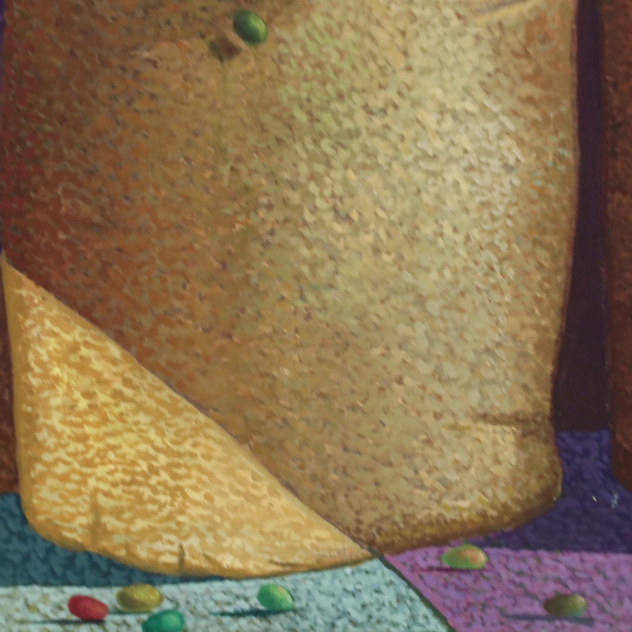 Pointillist-Style Oil Painting of Women Harvesting Olives, 1997