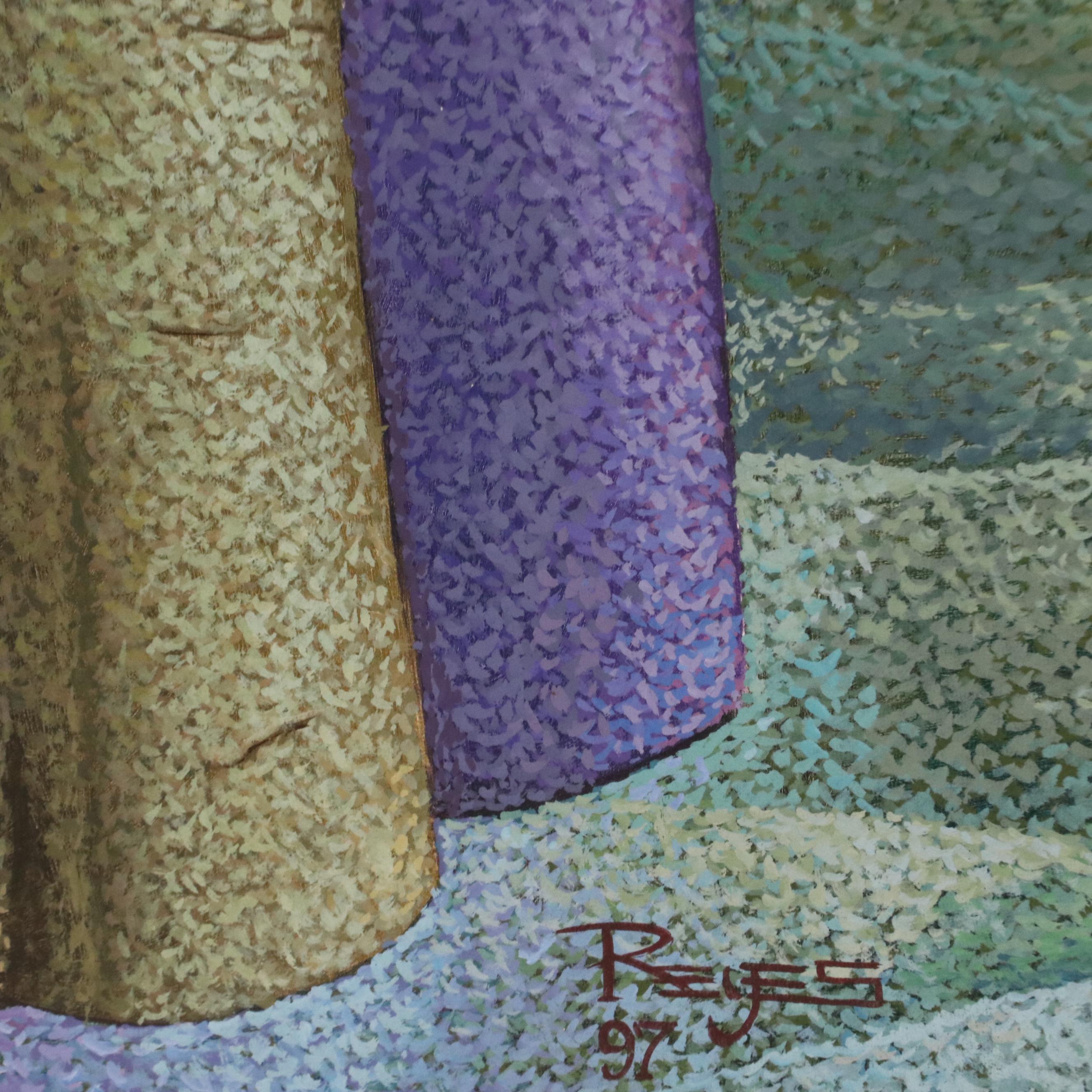 Pointillist-Style Oil Painting of Women Harvesting Olives, 1997